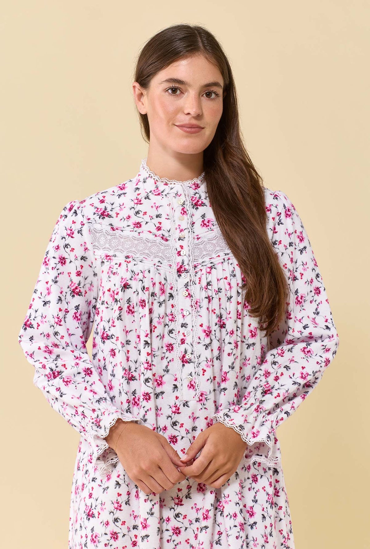 Wildberry 100% Cotton Flannel High Neck Long Sleeve Ballet Nightgown