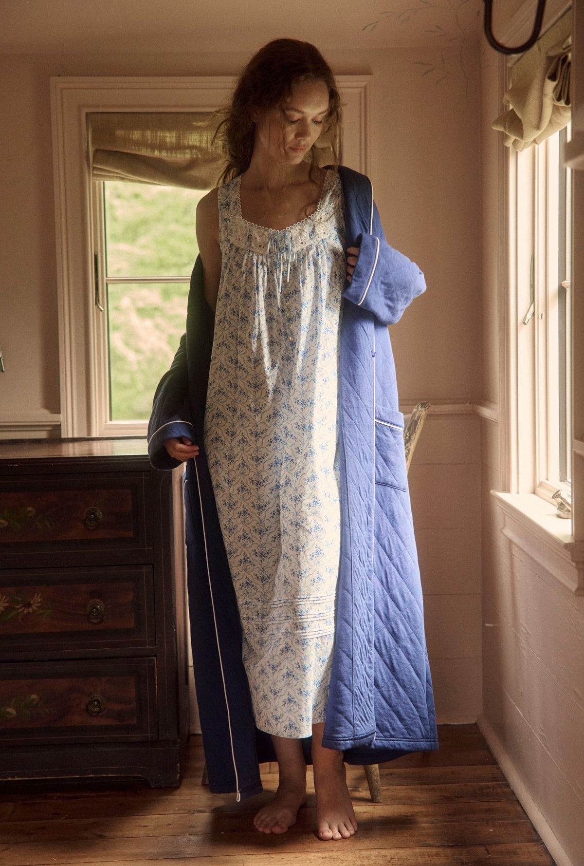 Classic Navy Cotton Diamond Quilt Wrap Robe