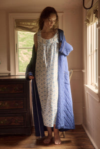 Classic Navy Cotton Diamond Quilt Wrap Robe