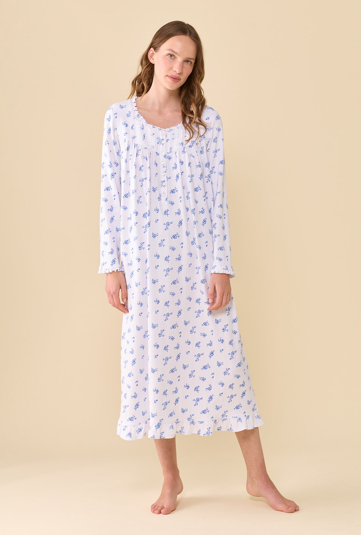 Forget-Me-Not 100% Cotton Pointelle Long Sleeve Ballet Nightgown