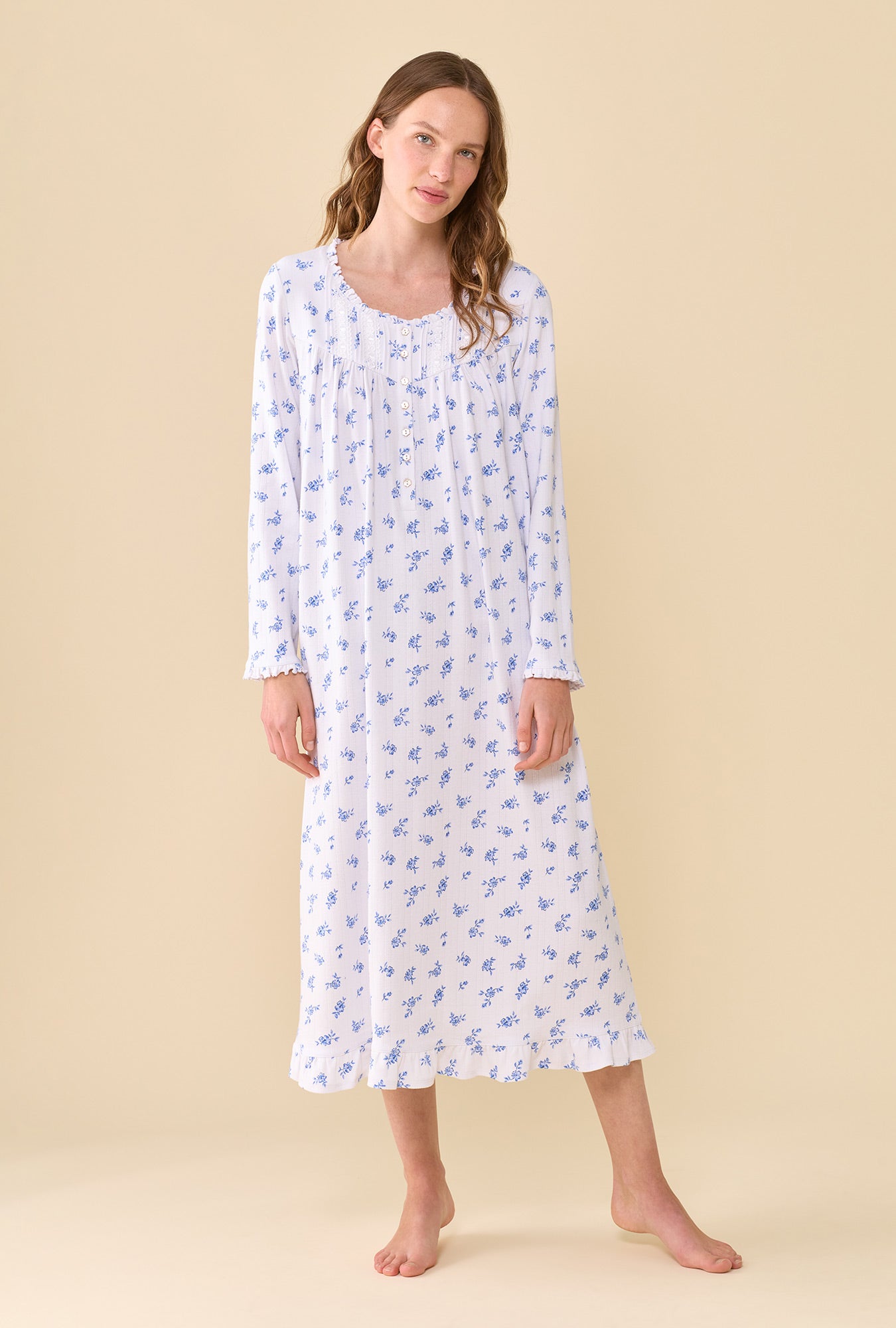 Forget-Me-Not 100% Cotton Pointelle Long Sleeve Ballet Nightgown