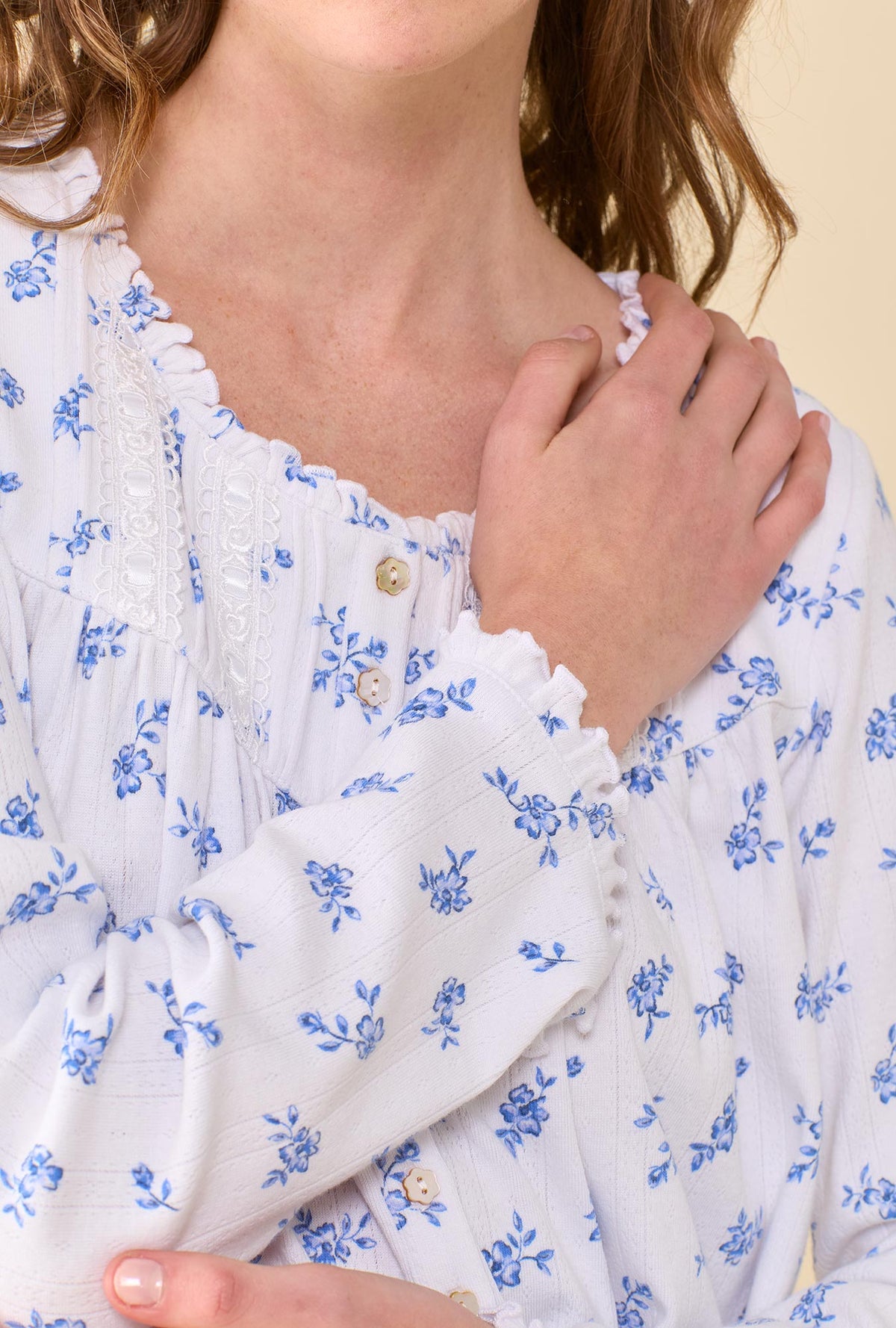 Forget-Me-Not 100% Cotton Pointelle Long Sleeve Ballet Nightgown