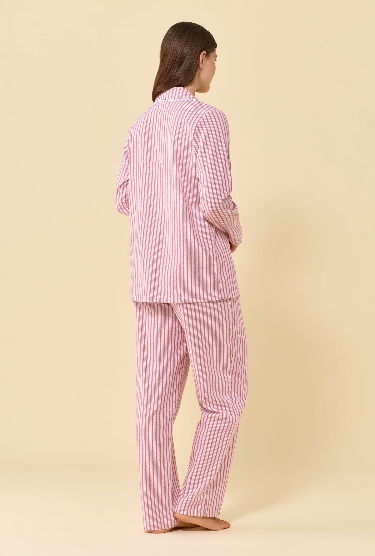 Cranberry Stripe 100% Cotton Flannel Long Sleeve Pajama Set