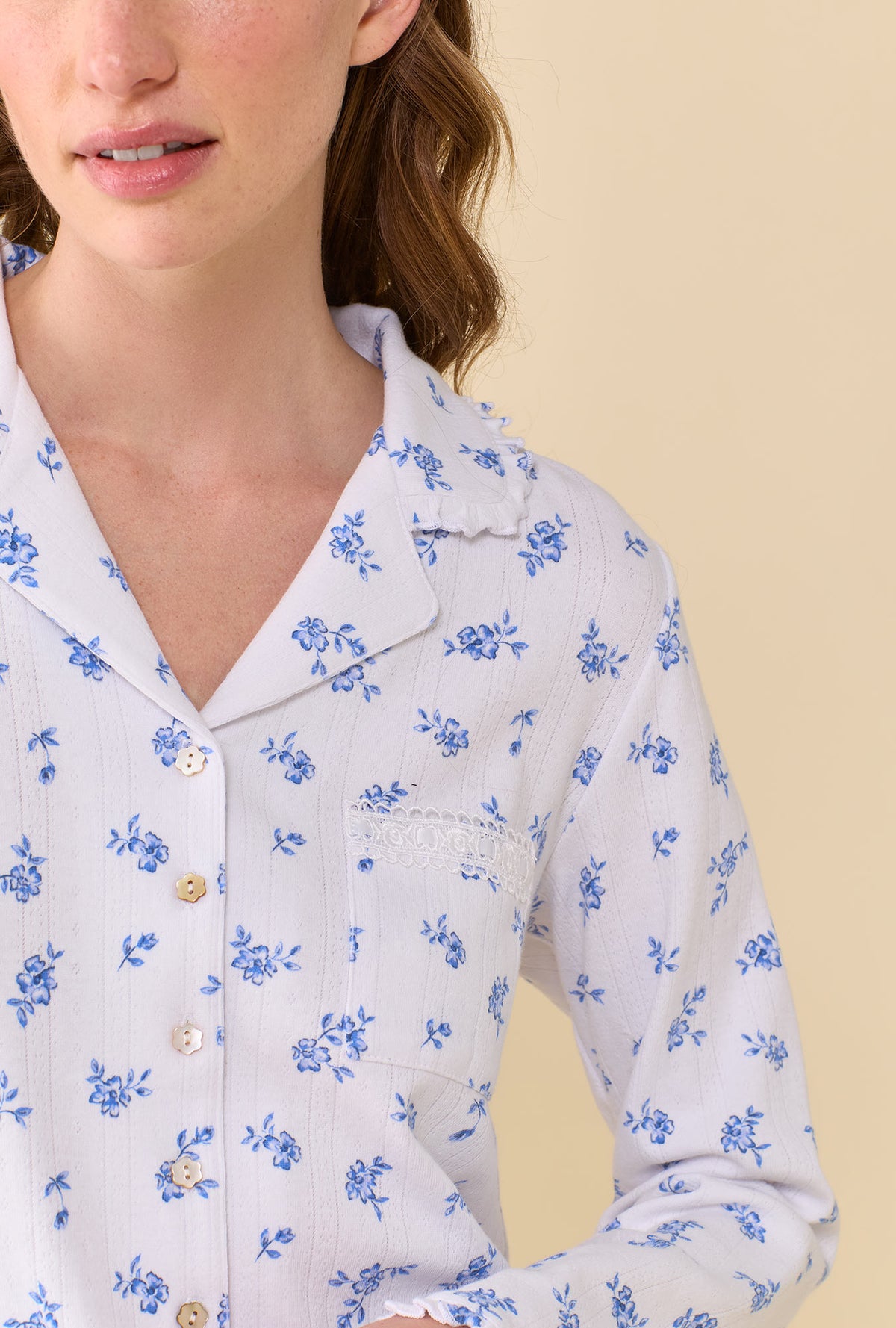 Forget-Me-Not 100% Cotton Pointelle Notch Collar Pajama