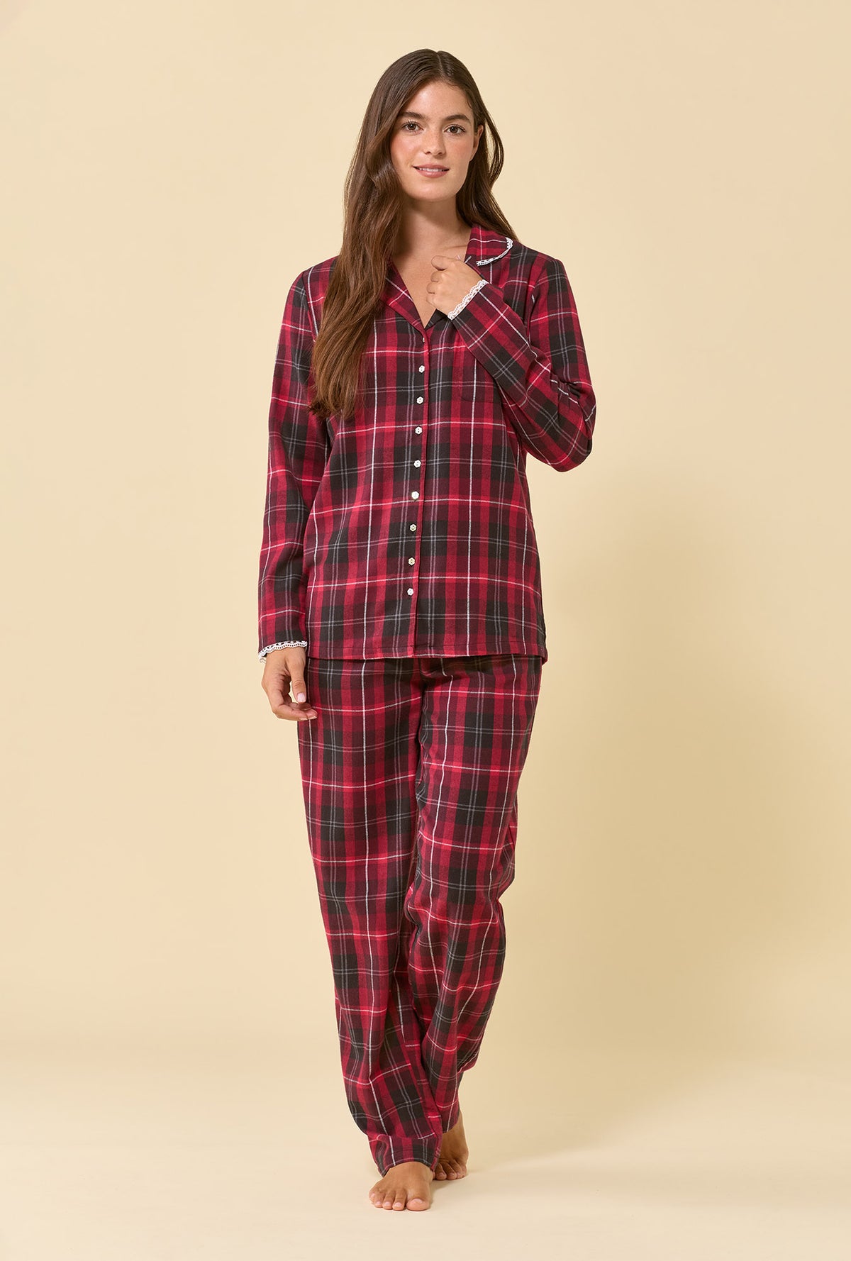 Rosewood Plaid 100% Cotton Flannel Long Sleeve Pajama Set