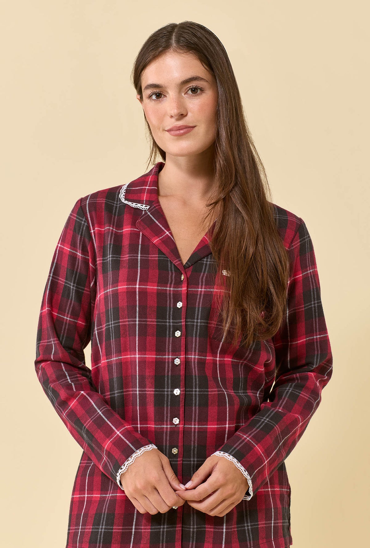 Rosewood Plaid 100% Cotton Flannel Long Sleeve Pajama Set