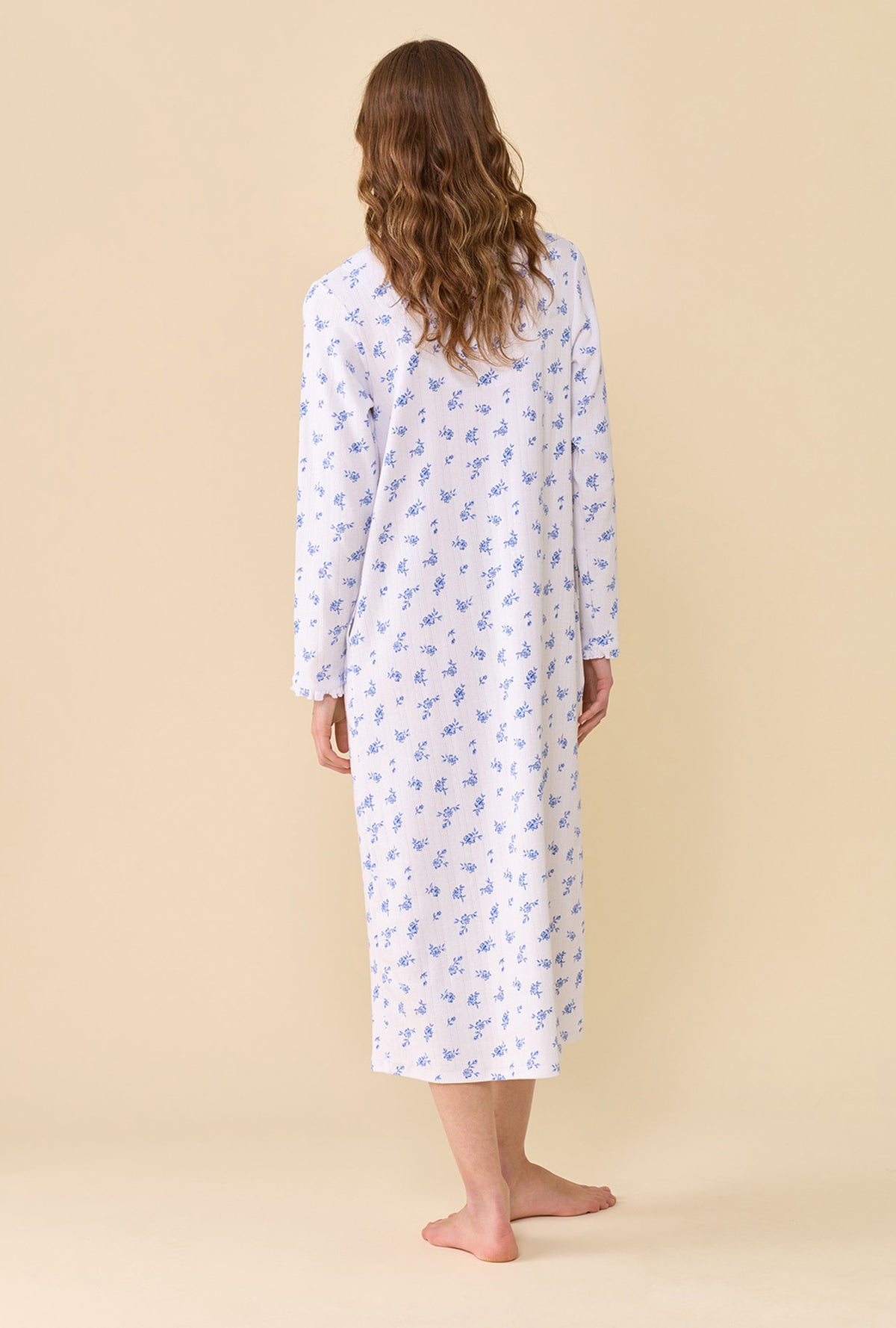 Forget-Me-Not 100% Cotton Pointelle Long Sleeve Nightdress