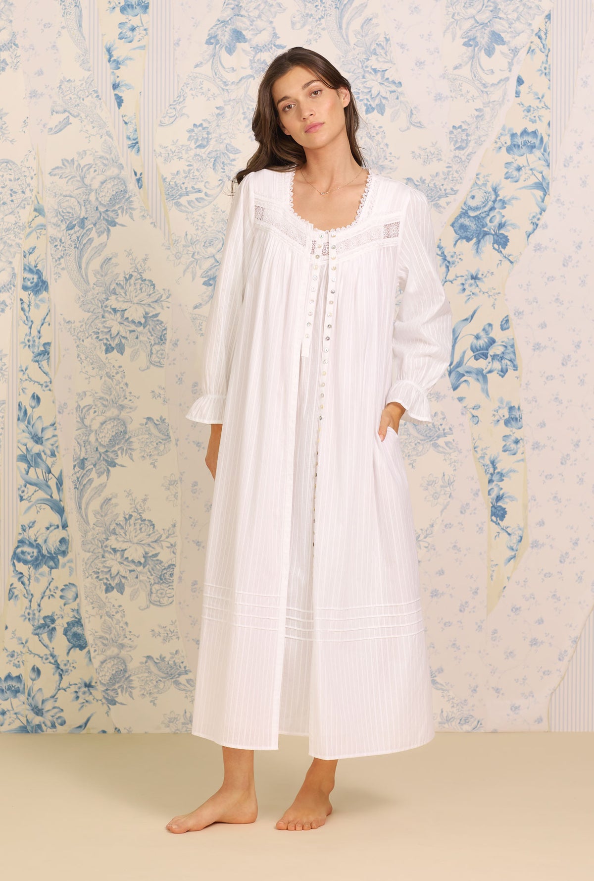 The &quot;Eileen&quot; Dobby Stripe White Gown