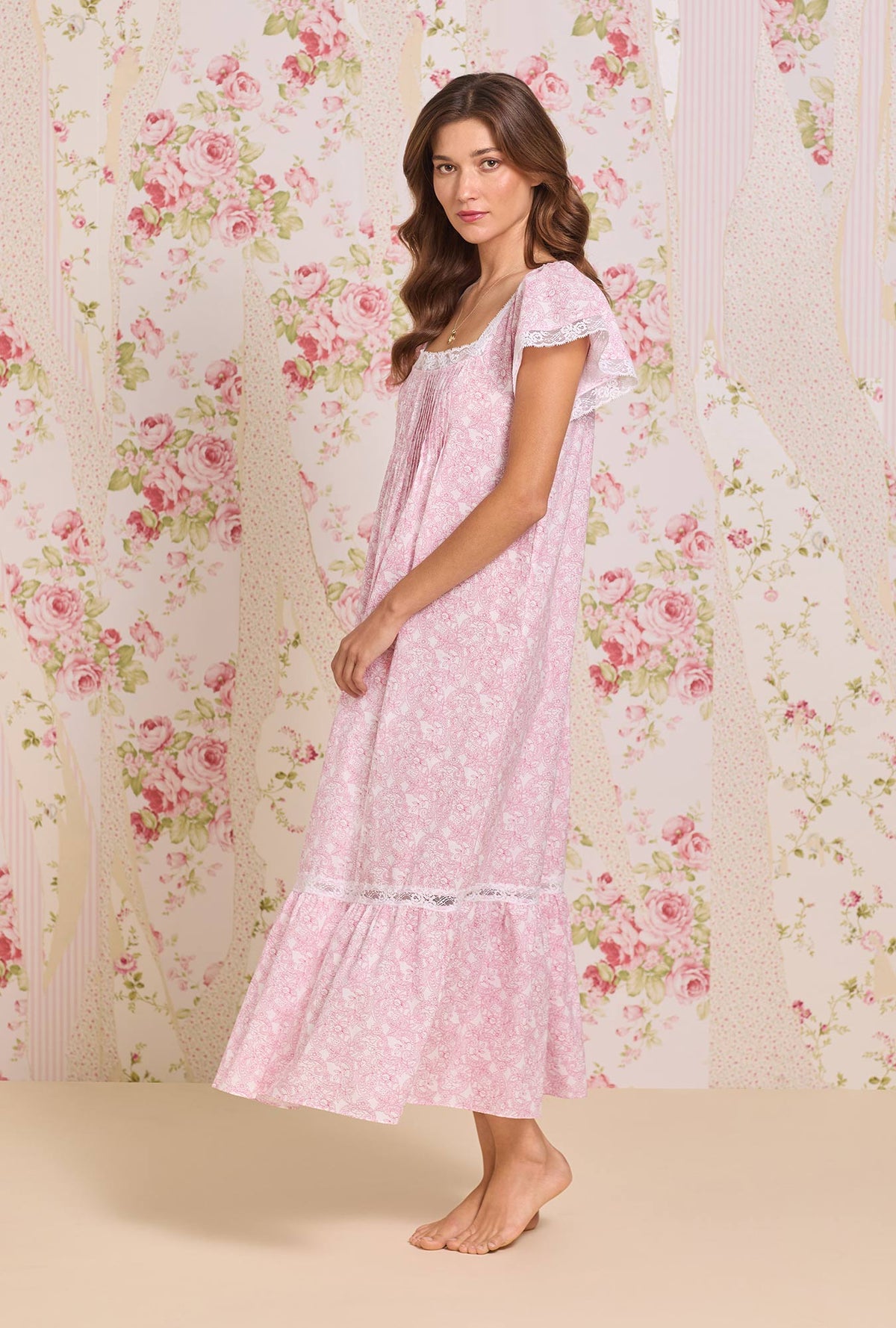 The "Grace" Cameo Garden Cotton Lawn Flutter Sleeve Ballet Nightgown