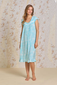 A lady wearing Aqua Bloom Tencel ™ Modal Waltz Nightgown