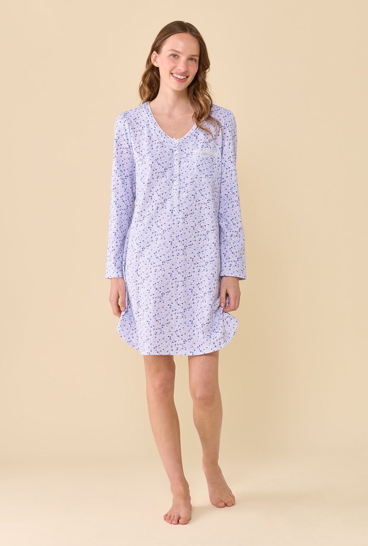 Violet Haze 100% Cotton Jersey Knit Long Sleeve Nightshirt