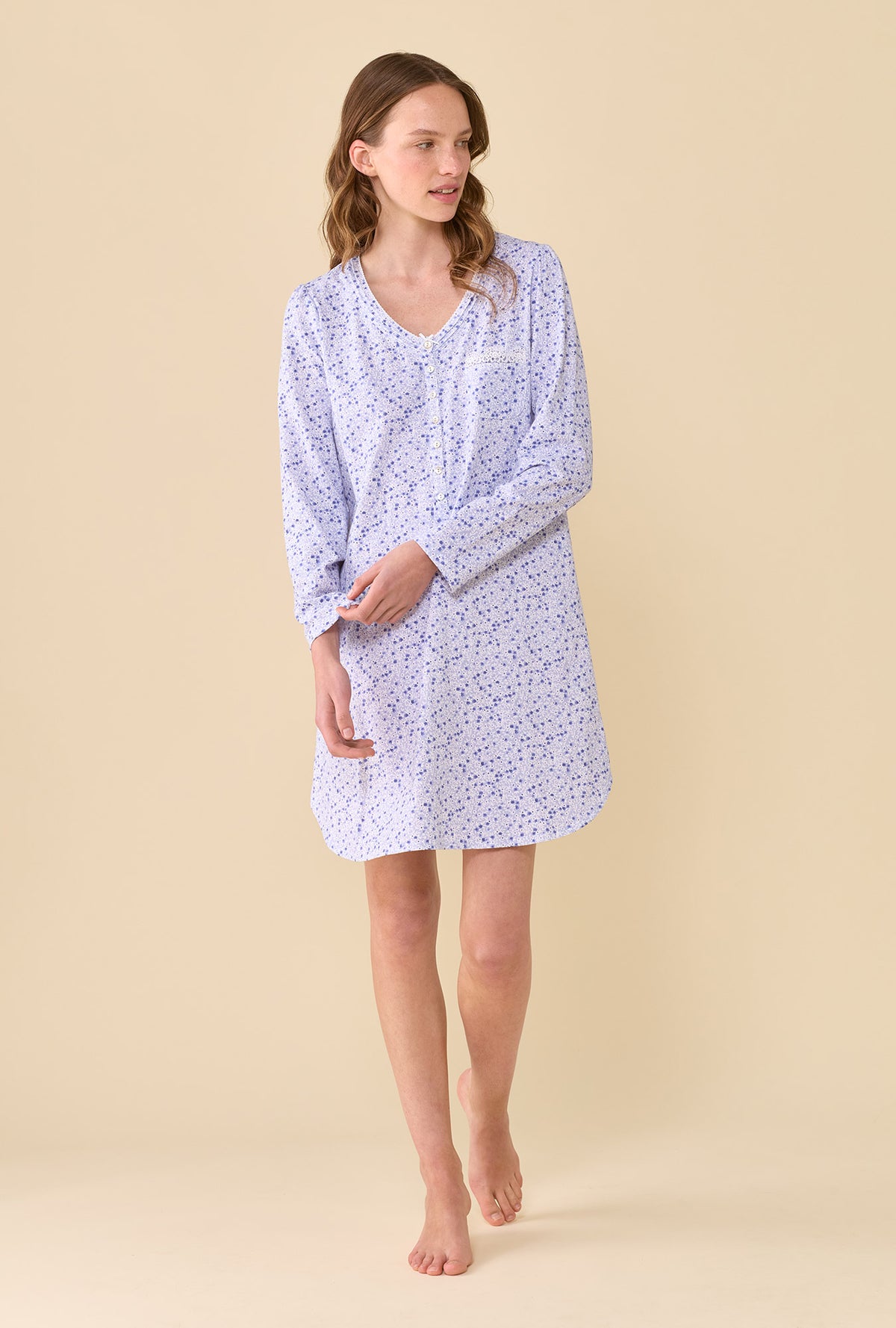 Violet Haze 100% Cotton Jersey Knit Long Sleeve Nightshirt