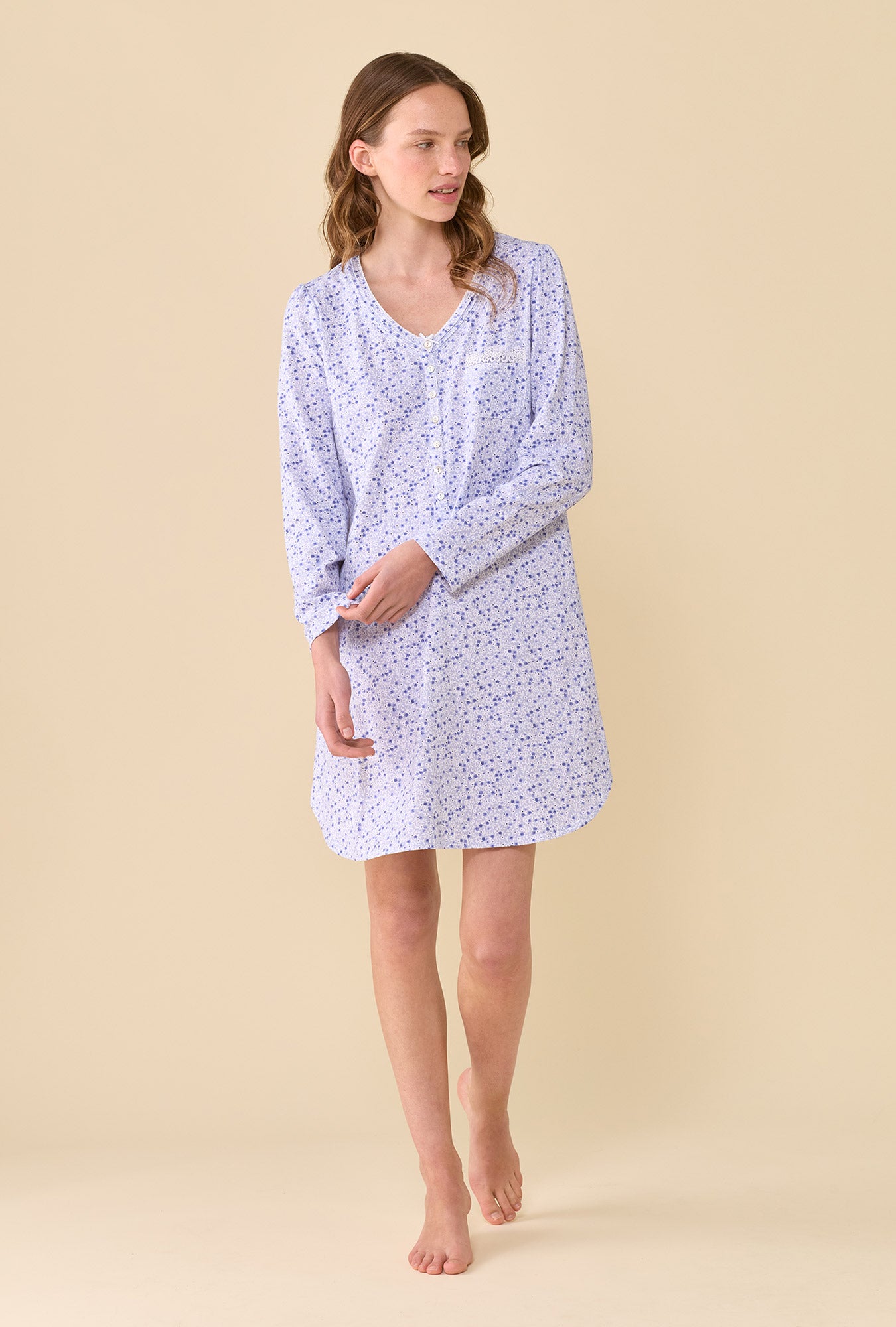 Violet Haze 100% Cotton Jersey Knit Long Sleeve Nightshirt
