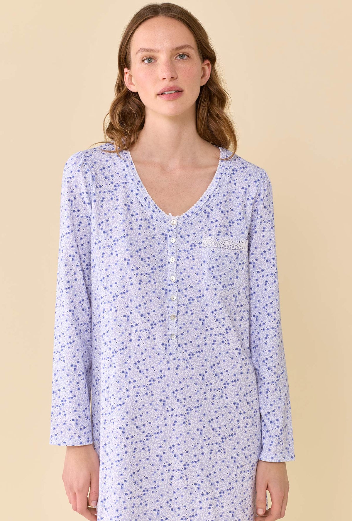 Violet Haze 100% Cotton Jersey Knit Long Sleeve Nightshirt