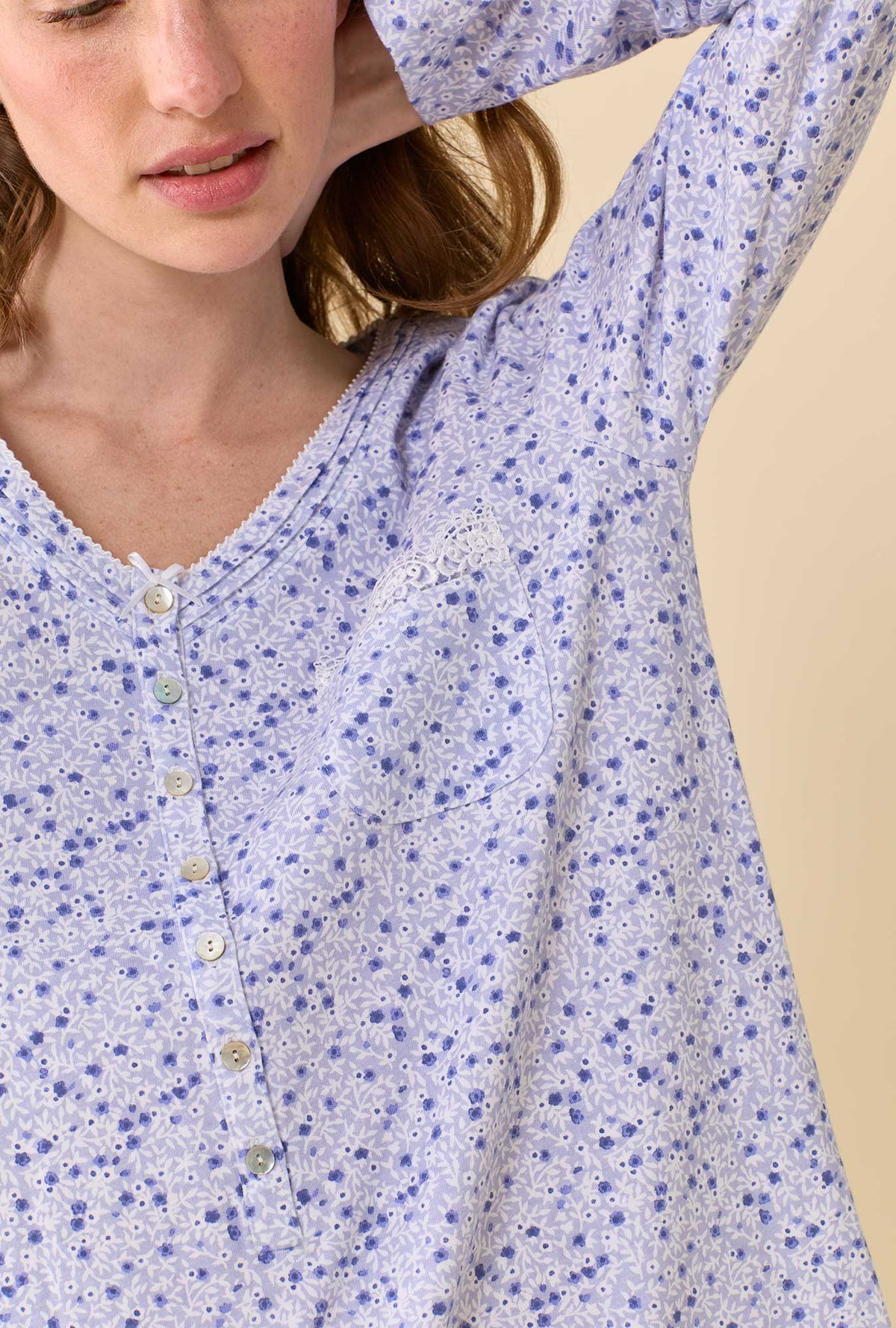 Violet Haze 100% Cotton Jersey Knit Long Sleeve Nightshirt
