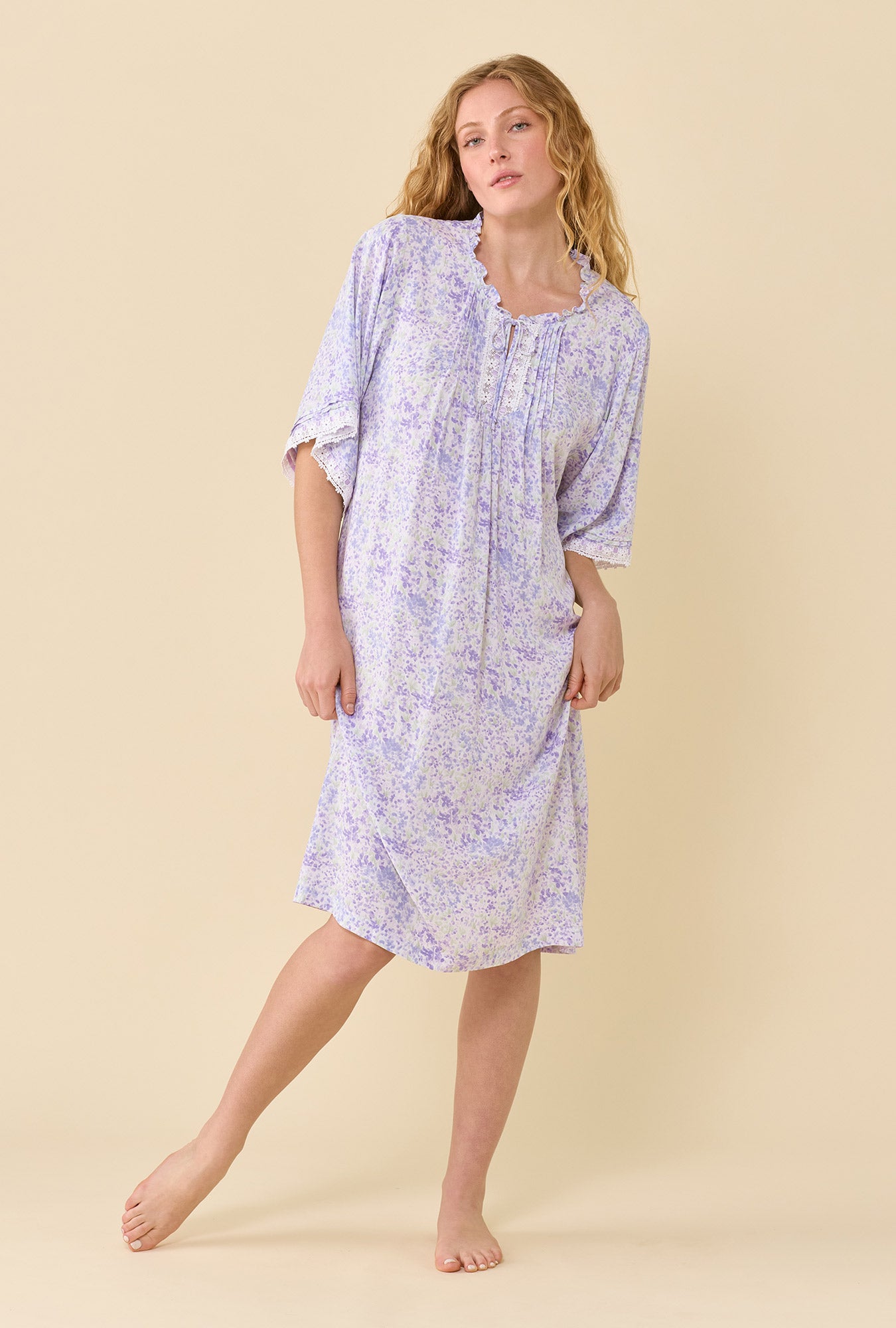 A lady wearing Lavender Whisper Caftan looking front
