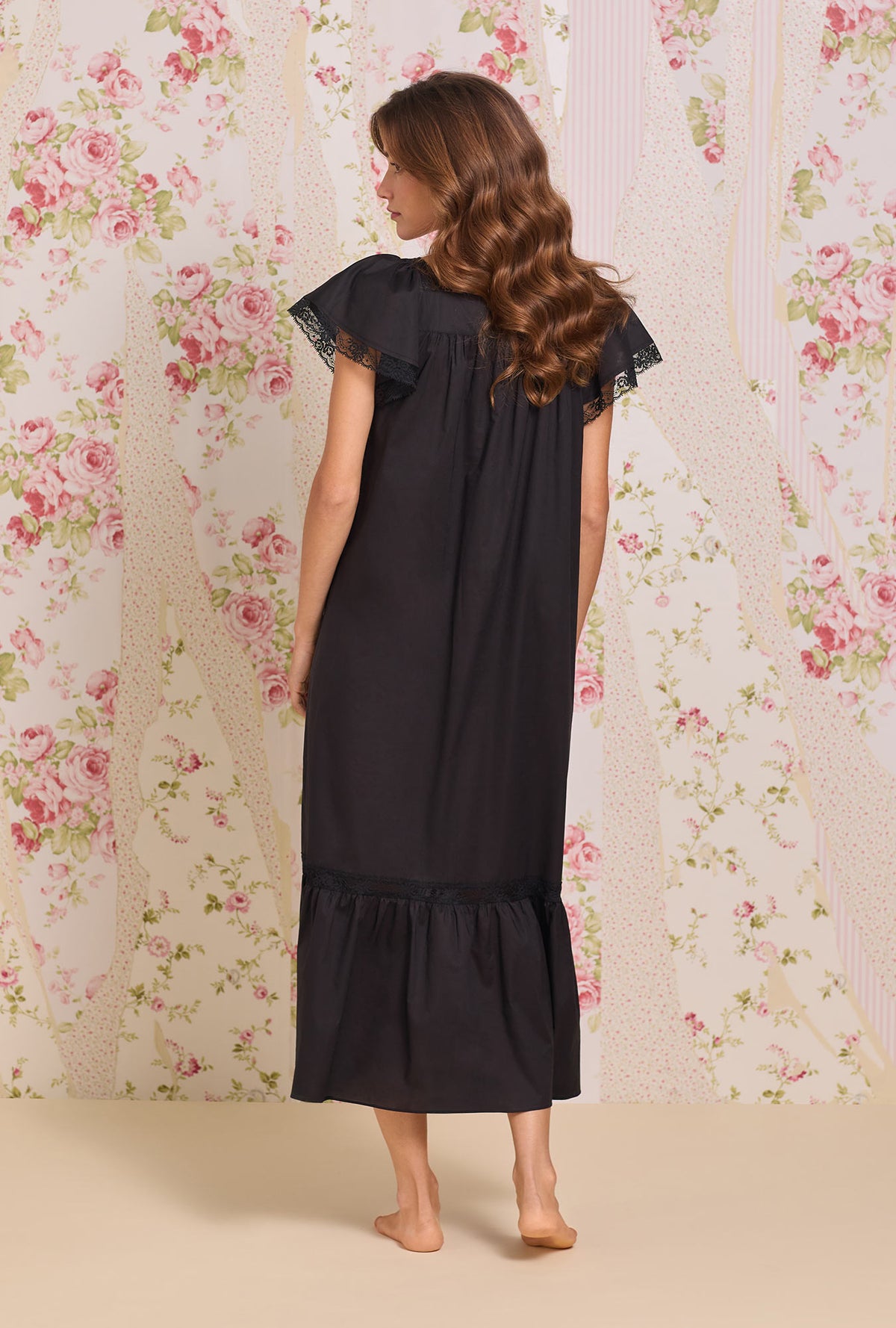 The "Grace" Iconic Black Cotton Lawn  Flutter Sleeve Ballet Nightgown