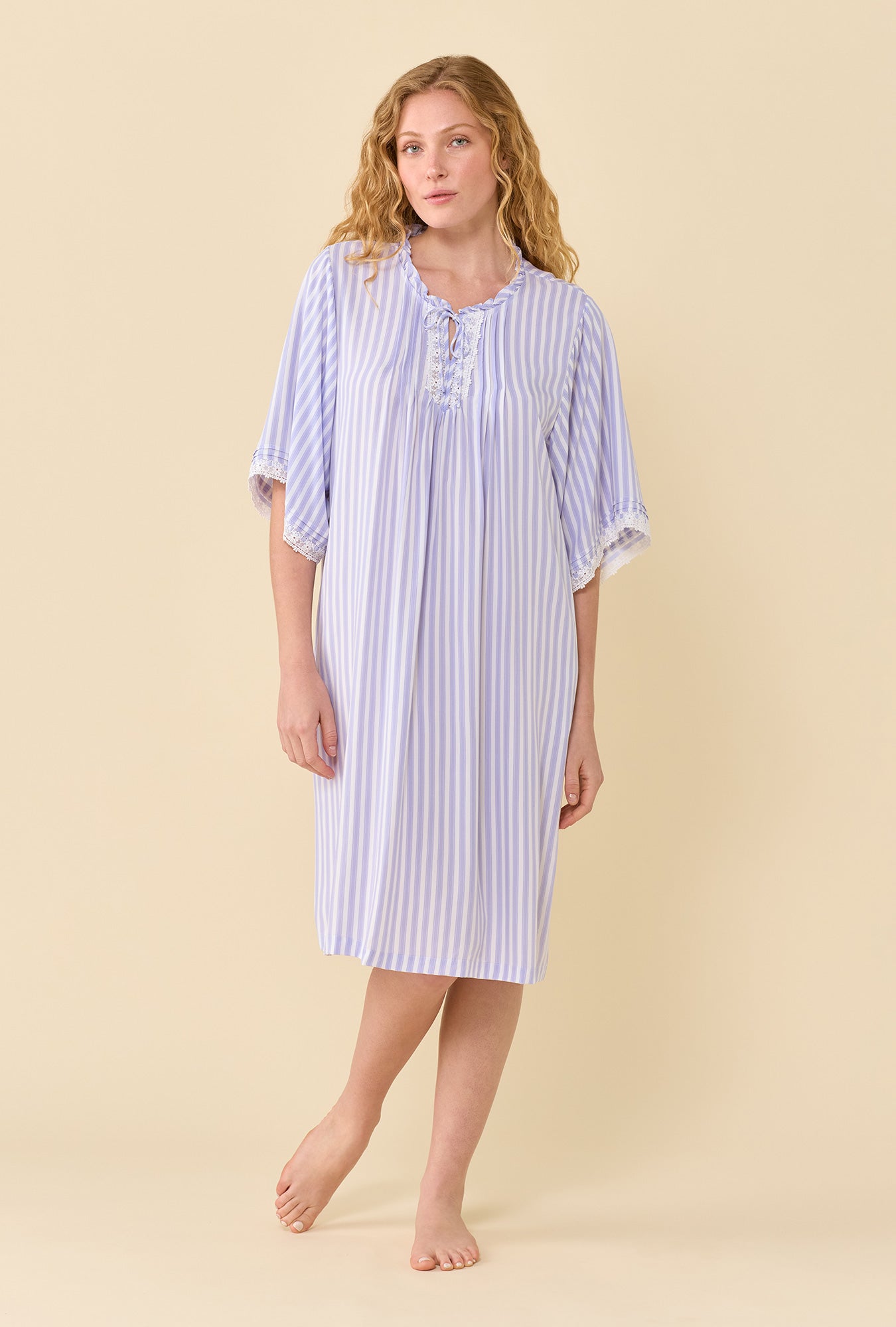 A lady wearing Provence Stripe Caftan looking front