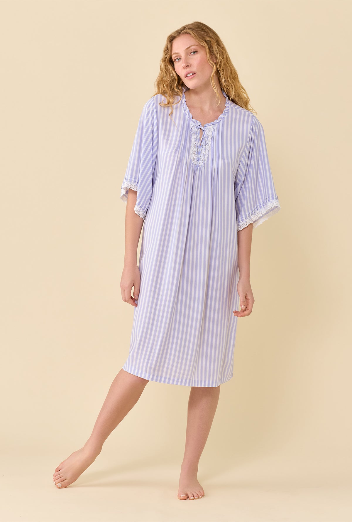 A lady wearing Provence Stripe Caftan