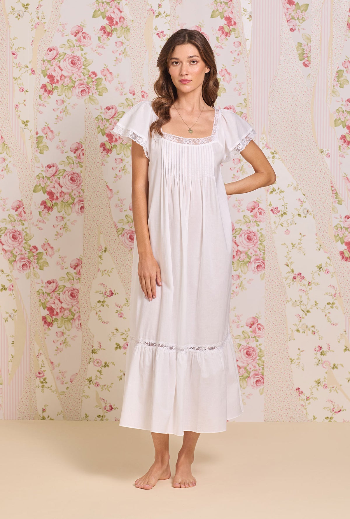 The "Grace" Iconic White Cotton Lawn Flutter Sleeve Ballet Nightgown