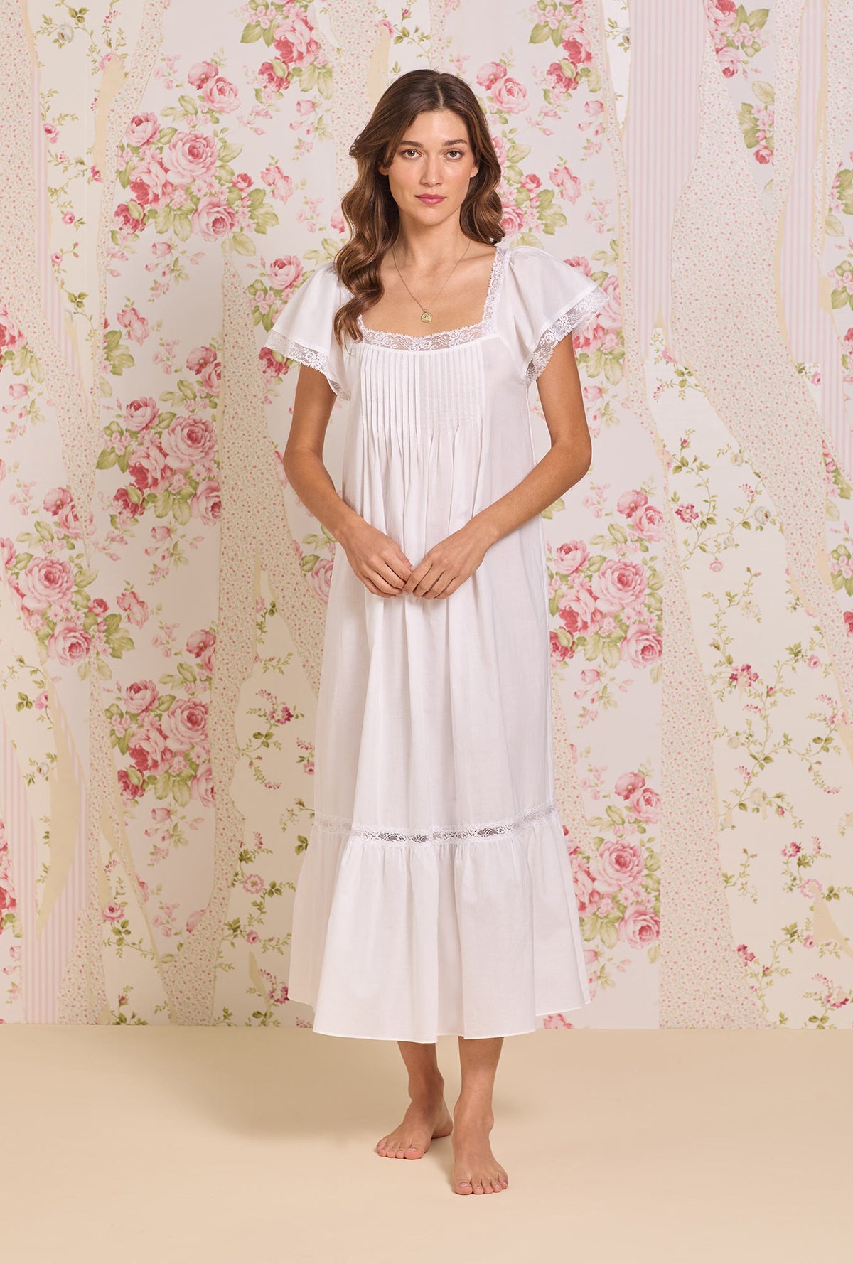 The "Grace" Iconic White Cotton Lawn Flutter Sleeve Ballet Nightgown
