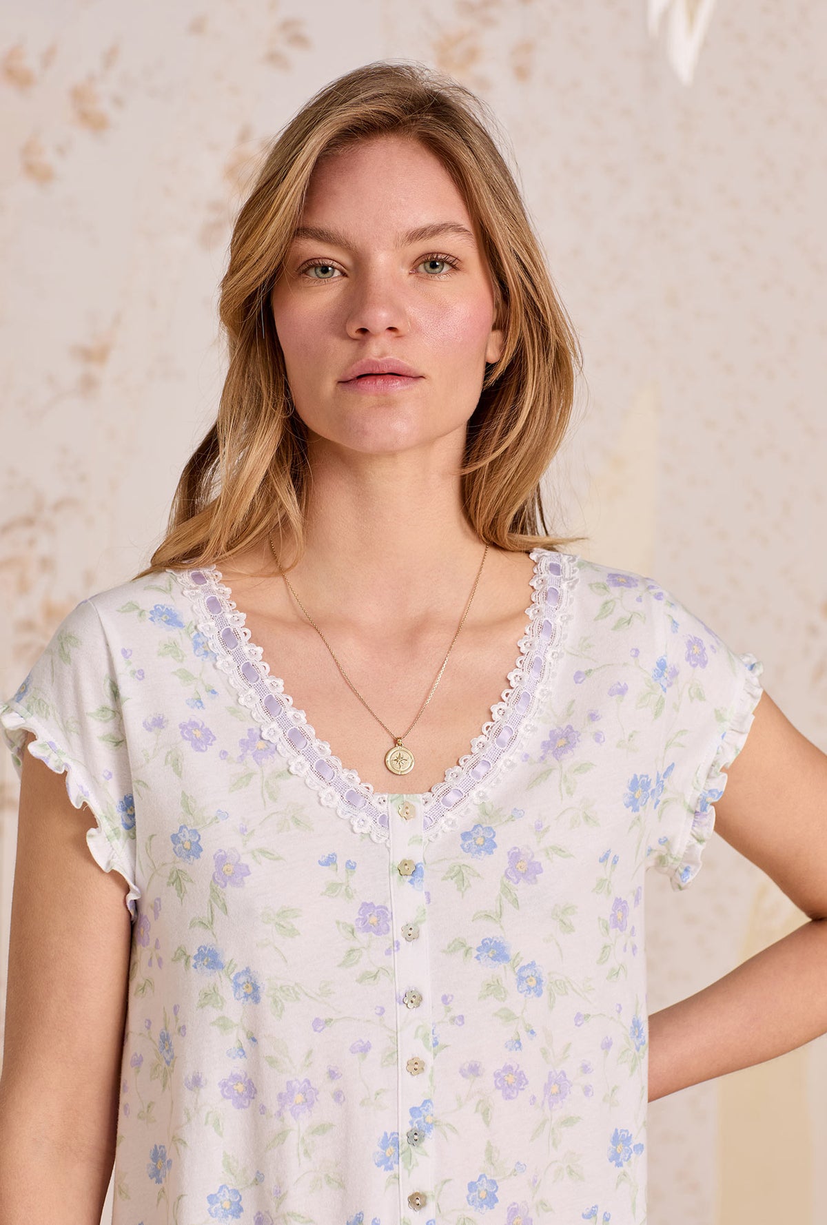 A lady wearing Florette Cotton Knit Nightshirt