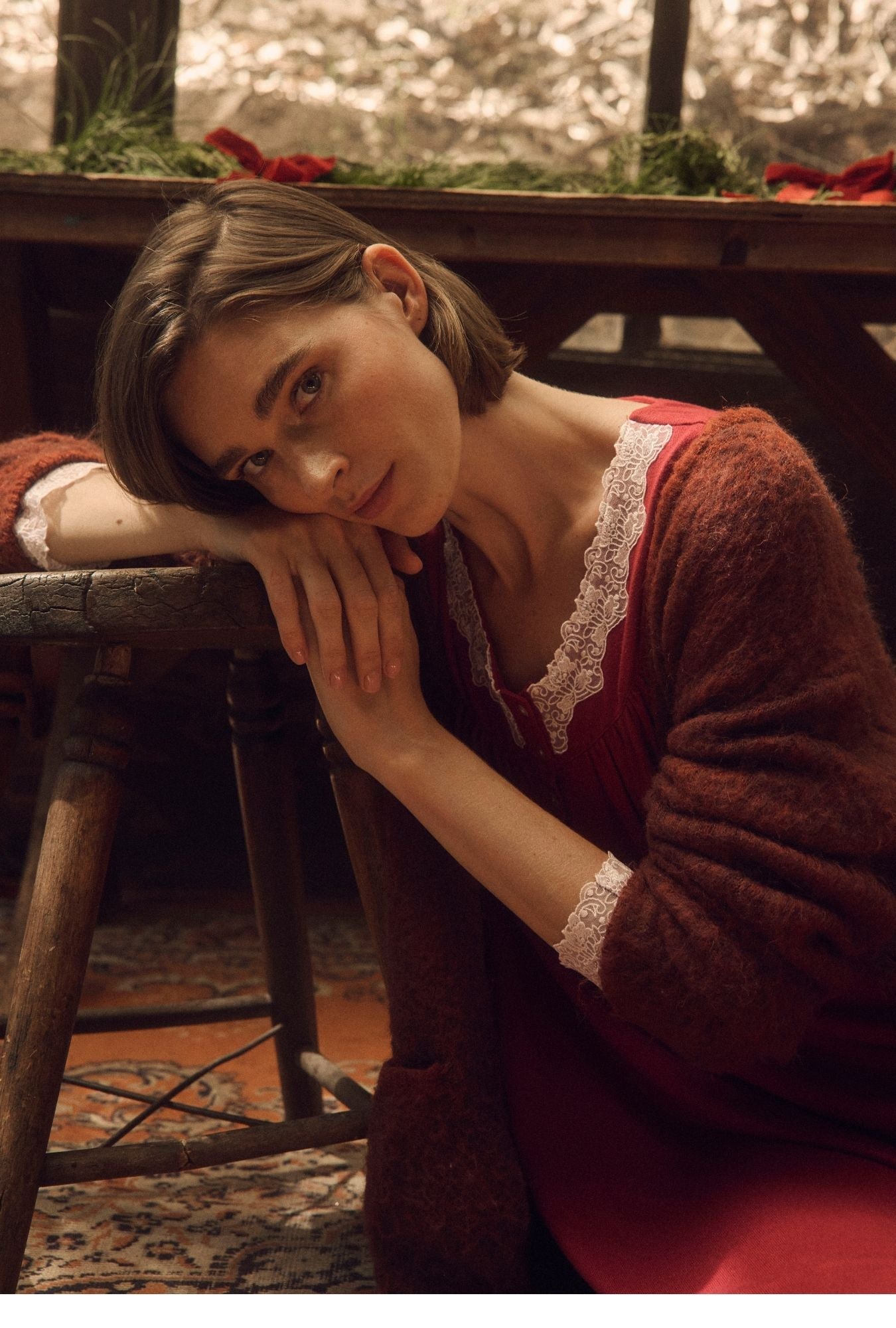 Claret Dreamy Sweater Knit Long Sleeve Ballet Nightgown