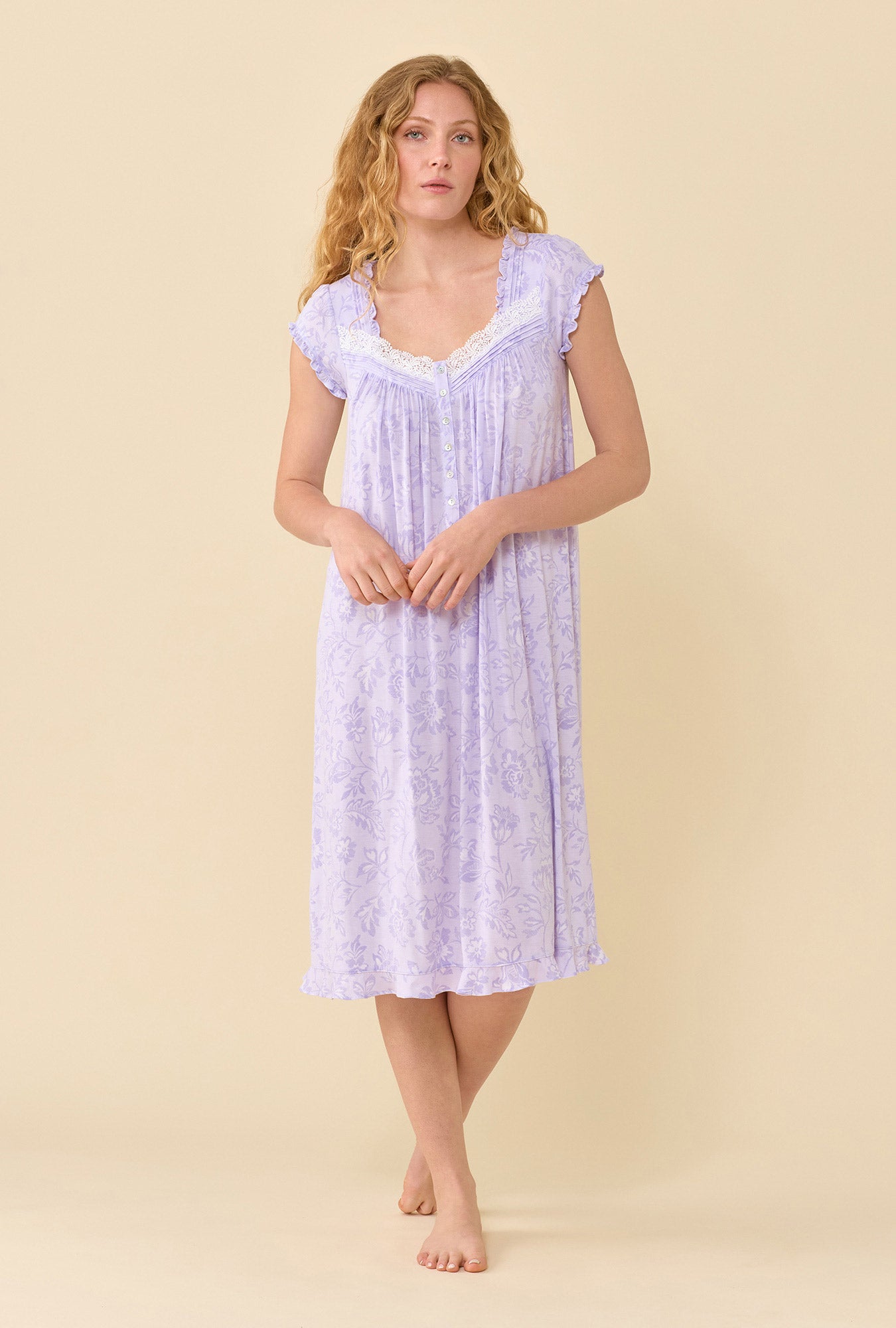 A lady wearing Lavender Bloom Waltz Nightgown 
