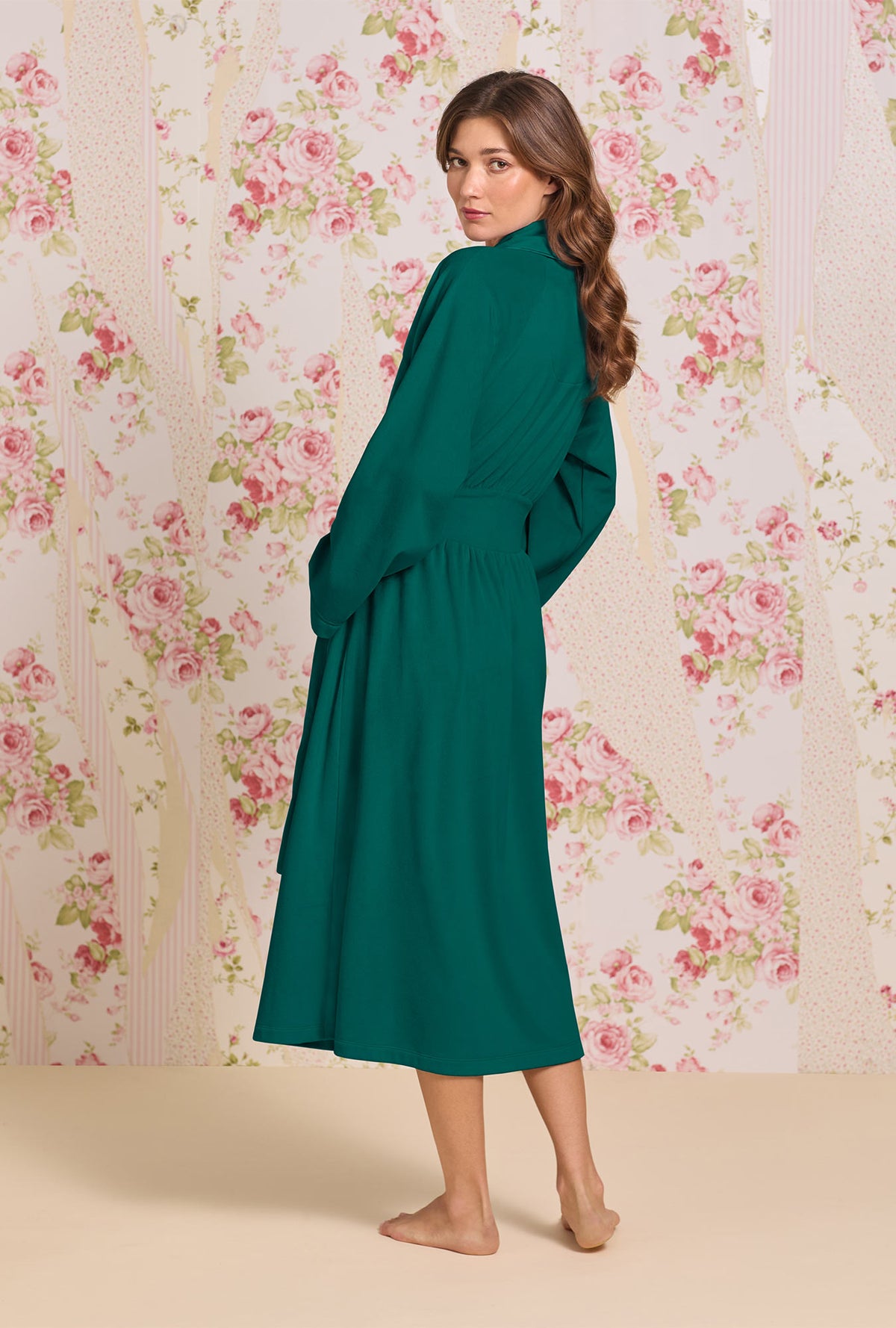 Hunter Green;@A lady wearing Lux Velour Long Wrap Robe