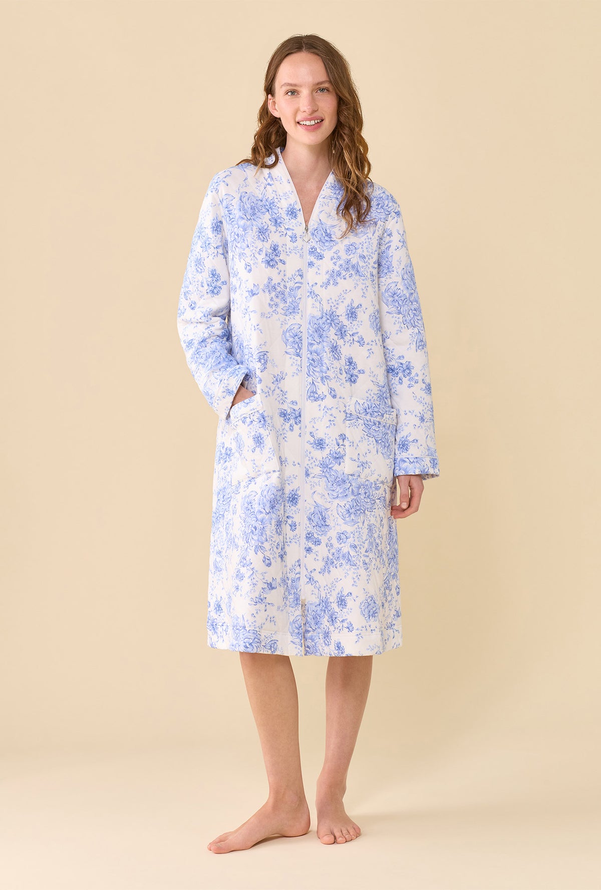 Heirloom Floral Cotton Rich Diamond Quilt Waltz Zip Robe