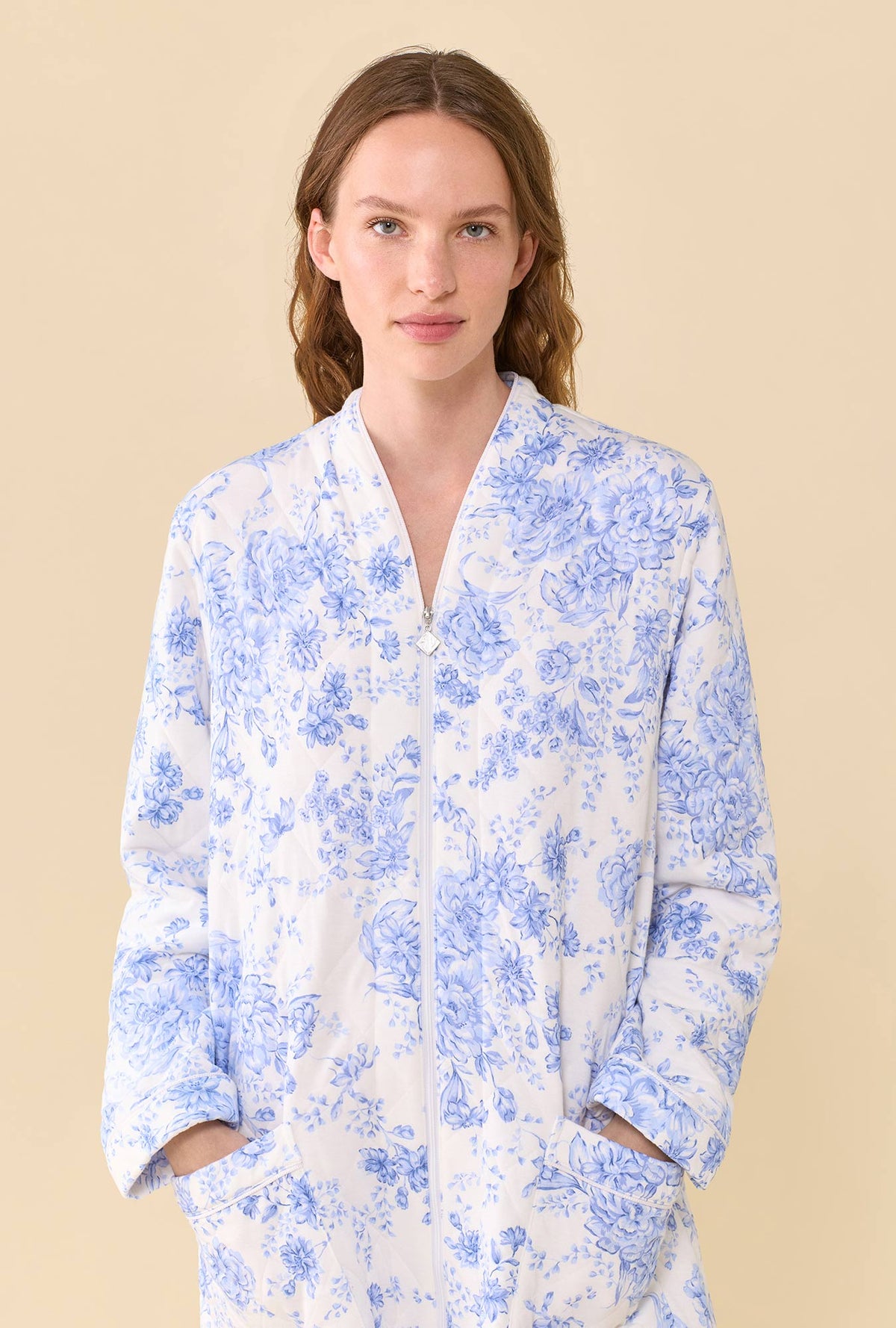 Heirloom Floral Cotton Rich Diamond Quilt Waltz Zip Robe