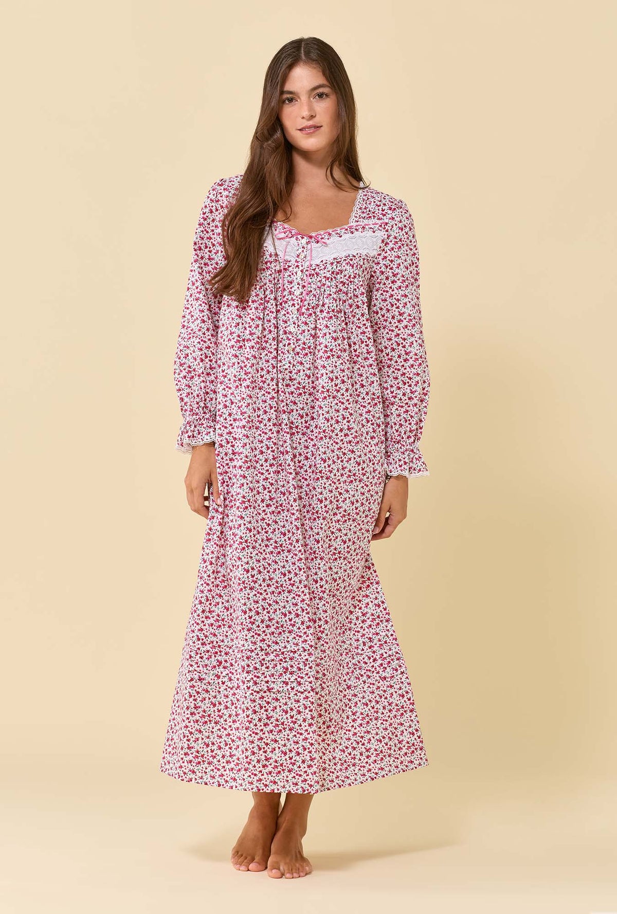 Holly Ditsy 100% Cotton Woven Lawn Long Sleeve Ballet Nightgown