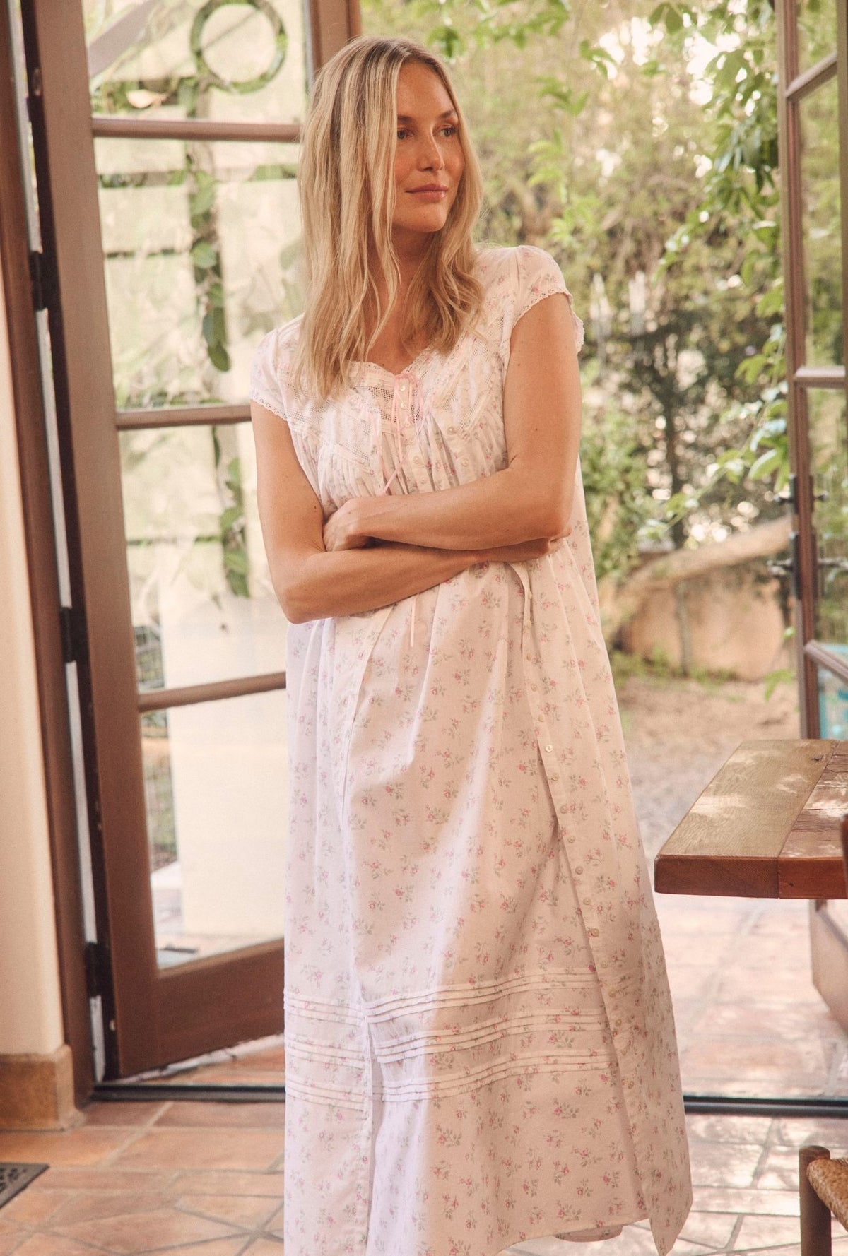 Petite Rose Cotton Lawn Button Front Robe