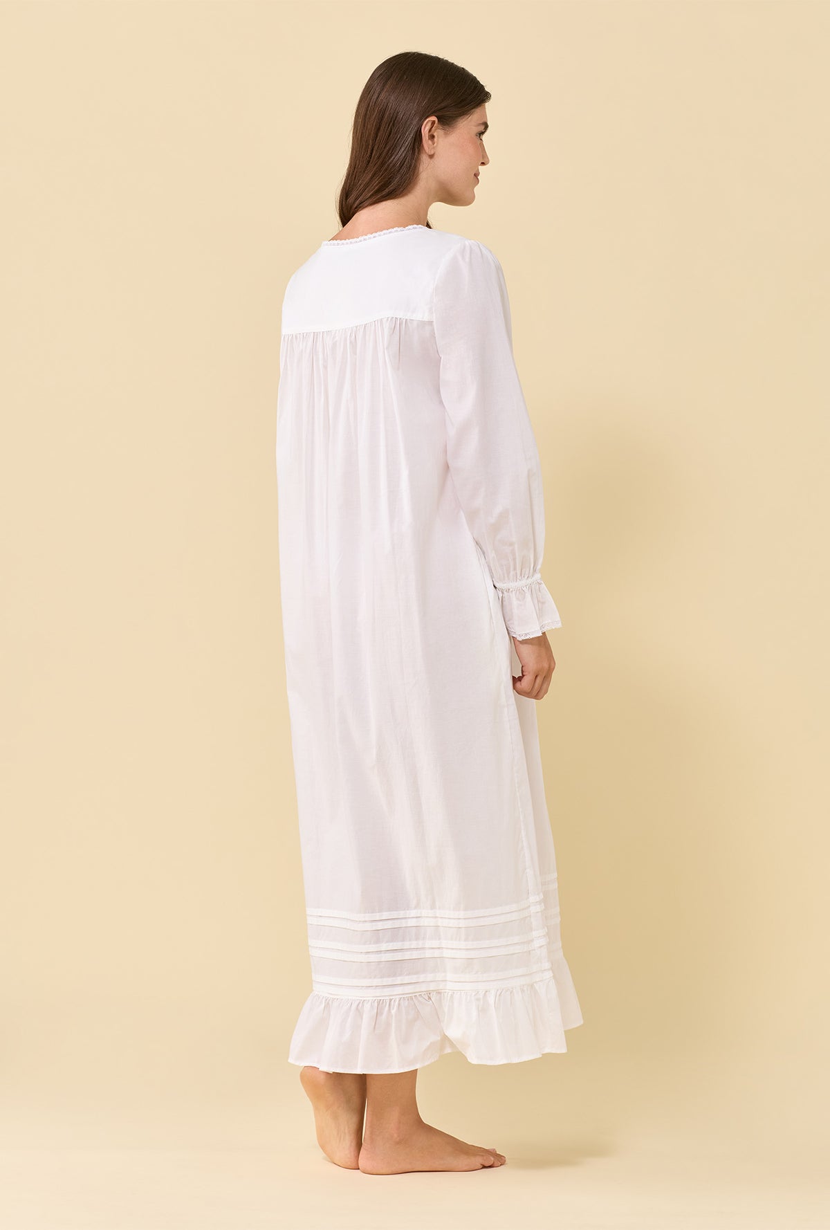 Soft White 100% Cotton Woven Lawn Long Sleeve Ballet Nightgown