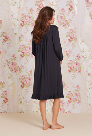 Long black cotton nightgown cheap