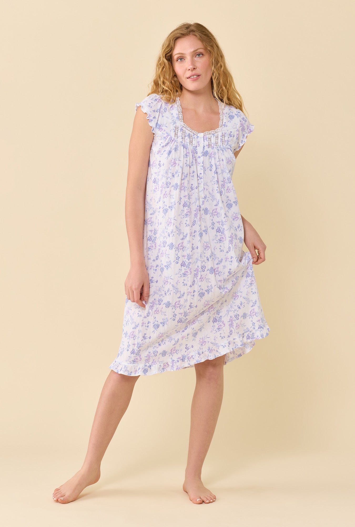A lady wearing Wildflower Meadow Waltz Nightgown looking front