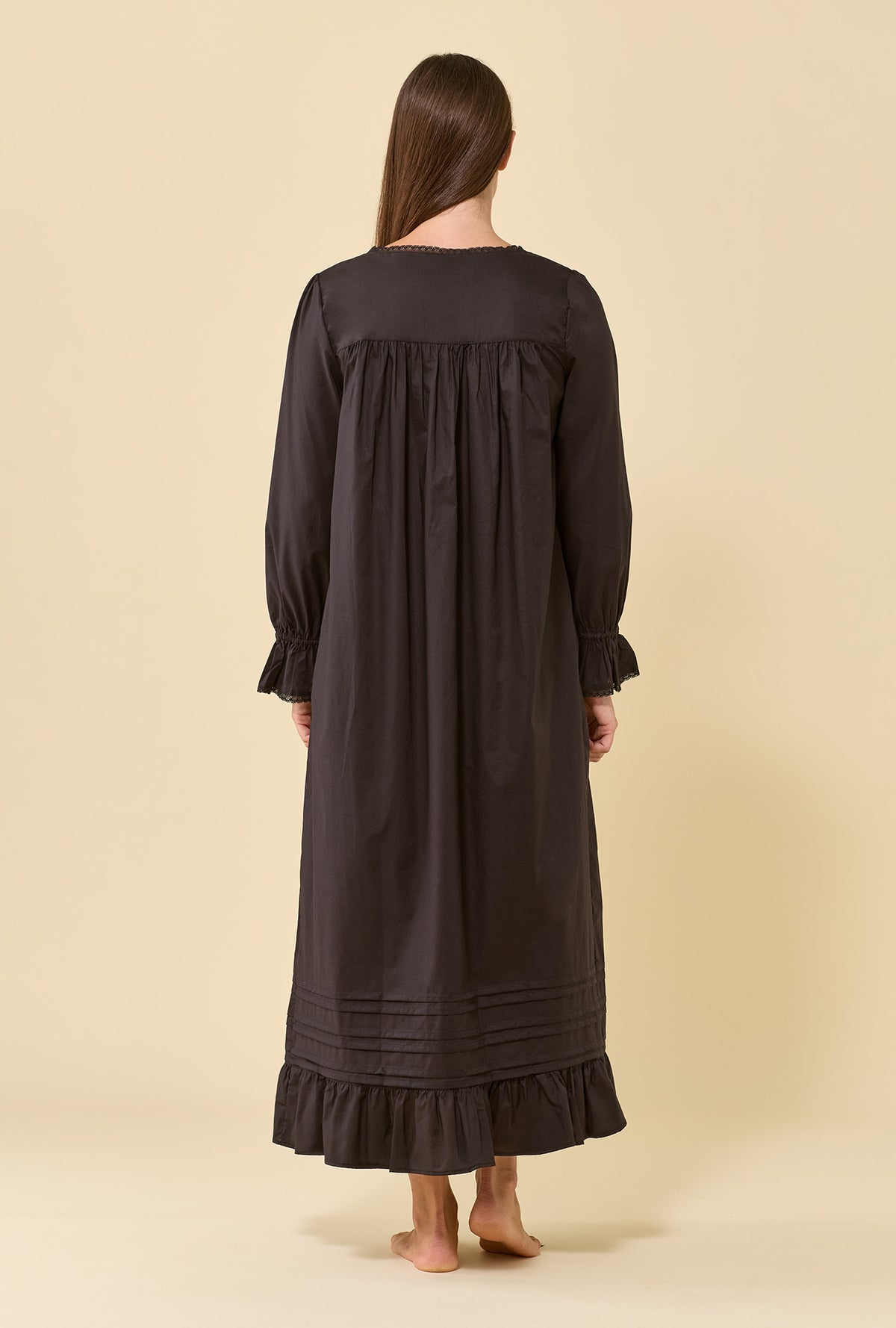 Iconic Black 100% Cotton Woven Lawn Long Sleeve Ballet Nightgown