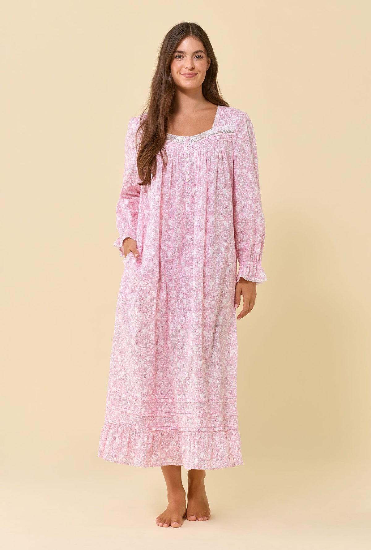 Cameo Garden 100% Cotton Woven Lawn Long Sleeve Ballet Nightgown