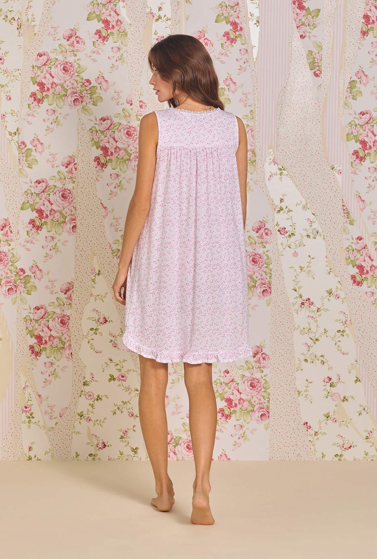 A lady wearing Cutesy Floral Cotton Modal Short Chemise