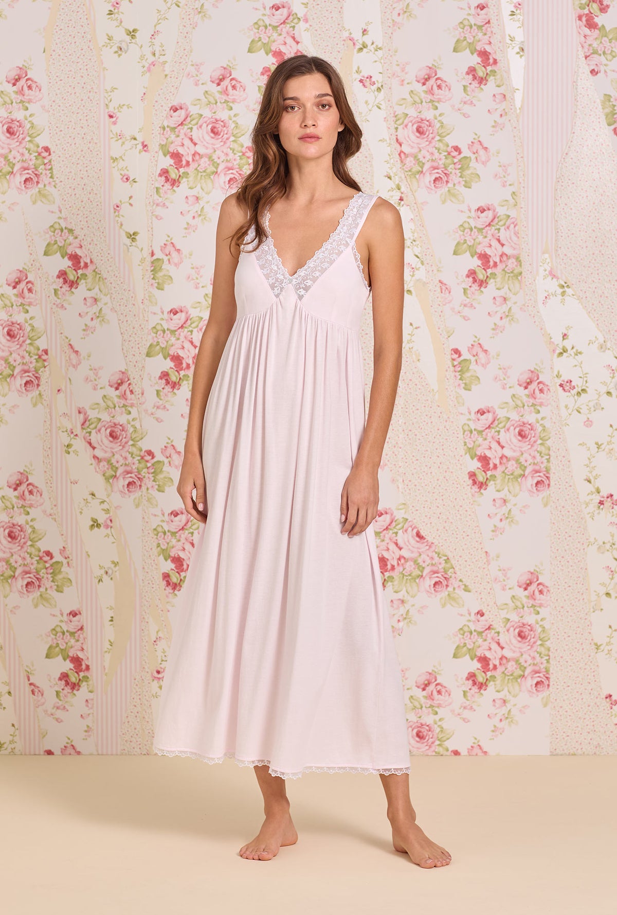 A lady wearing The "Lydia" Ballet Slipper Cotton Modal Ballet Nightgown looking front