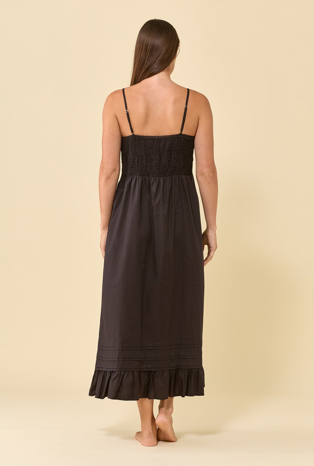 Elise Iconic Black 100% Cotton Woven Lawn Shoulder Strap Ballet Nightgown