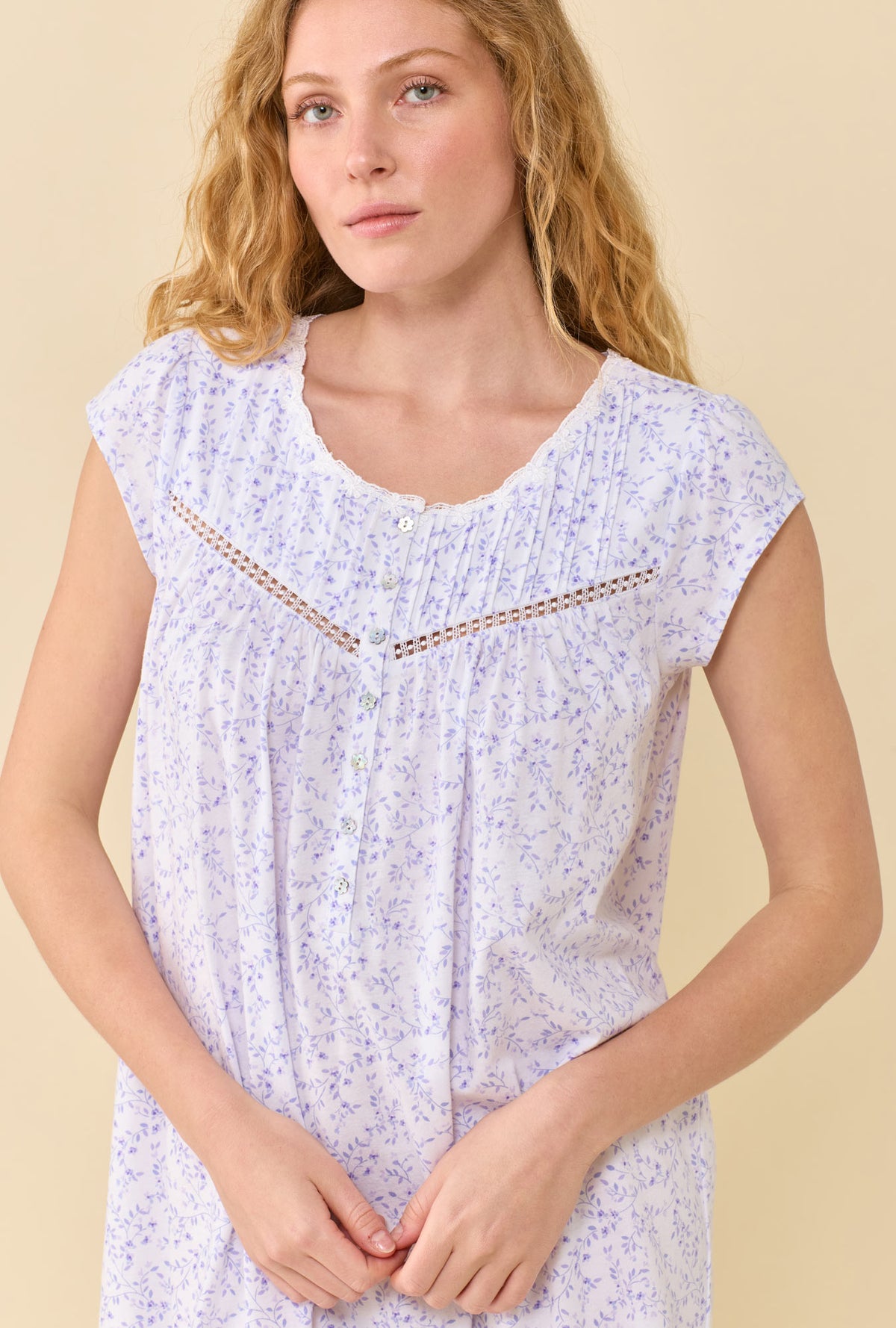 A Lady Wearing Peri Vines Chemise in a front facing close up view pose
