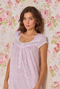 A lady wearing Cutesy Floral Cotton Modal Waltz Nightgown