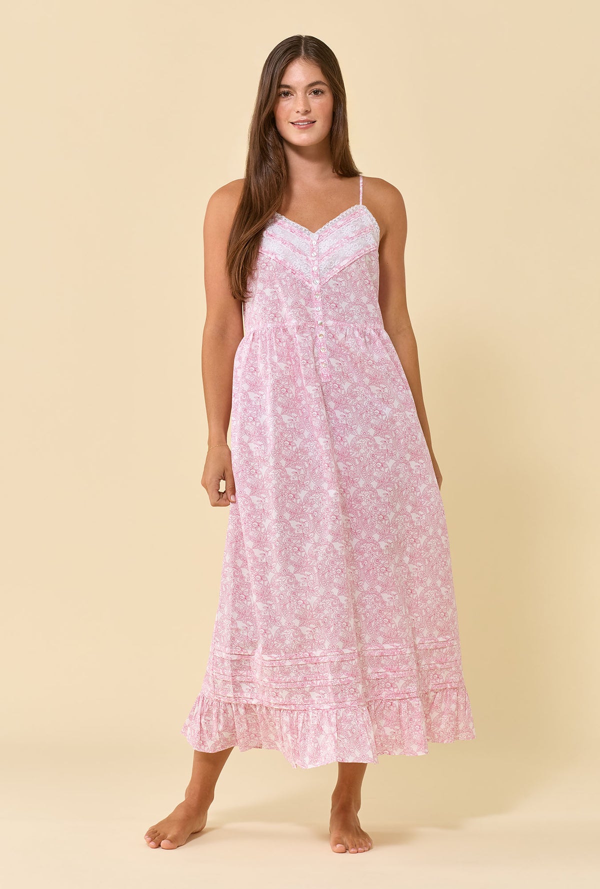 Elise Cameo Garden 100% Cotton Woven Lawn Shoulder Strap Ballet Nightgown