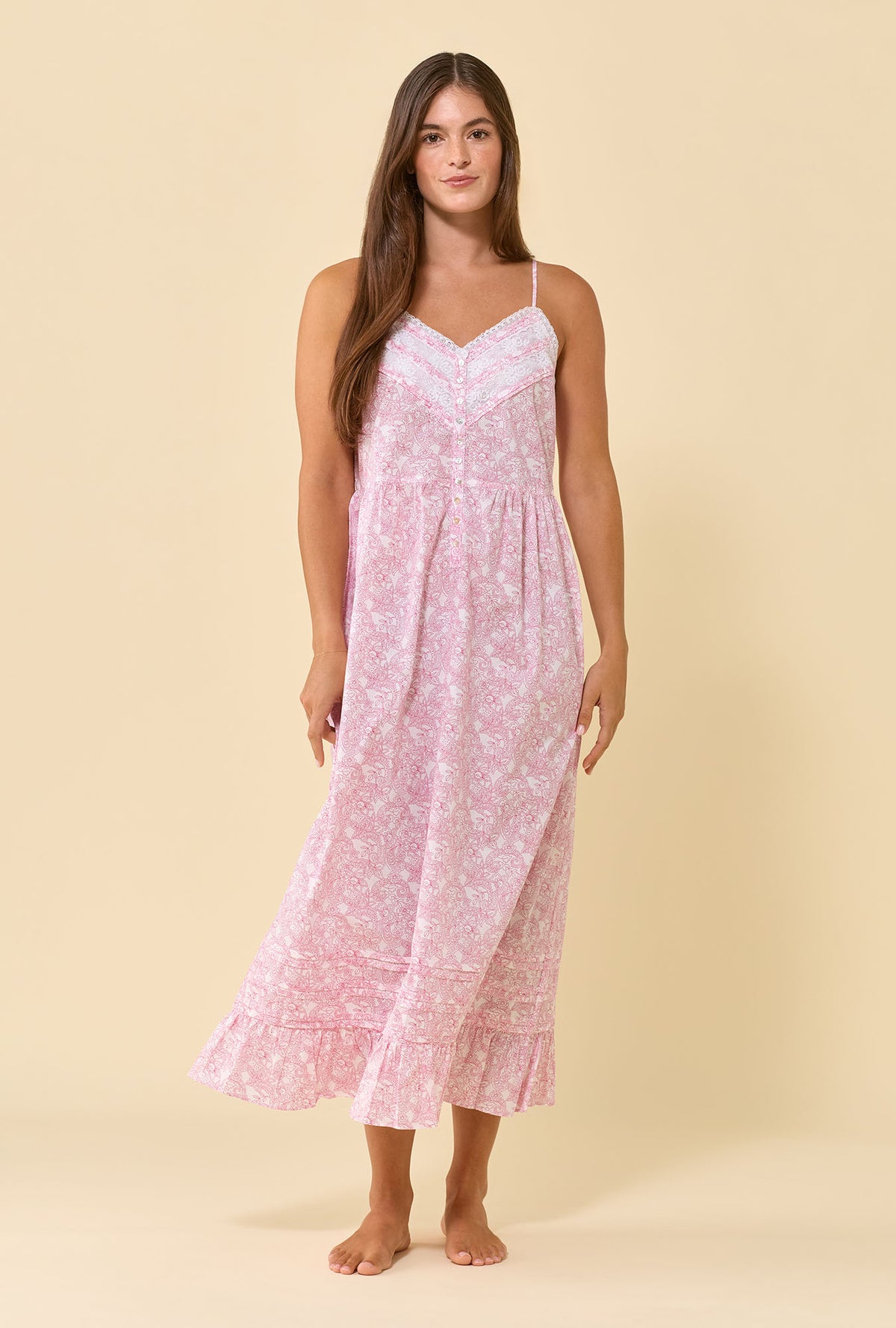 Elise Cameo Garden 100% Cotton Woven Lawn Shoulder Strap Ballet Nightgown