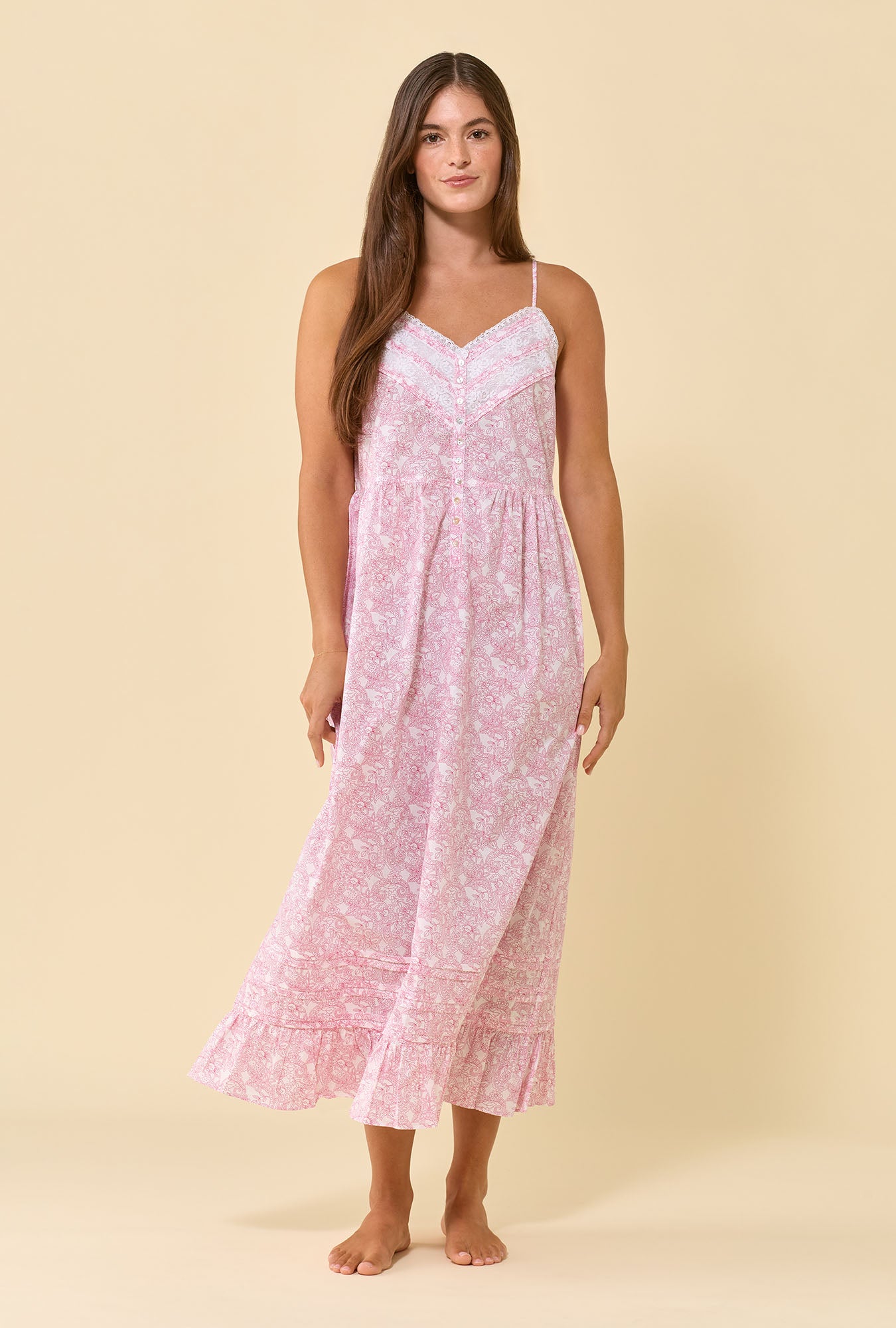 Elise Cameo Garden 100% Cotton Woven Lawn Shoulder Strap Ballet Nightgown