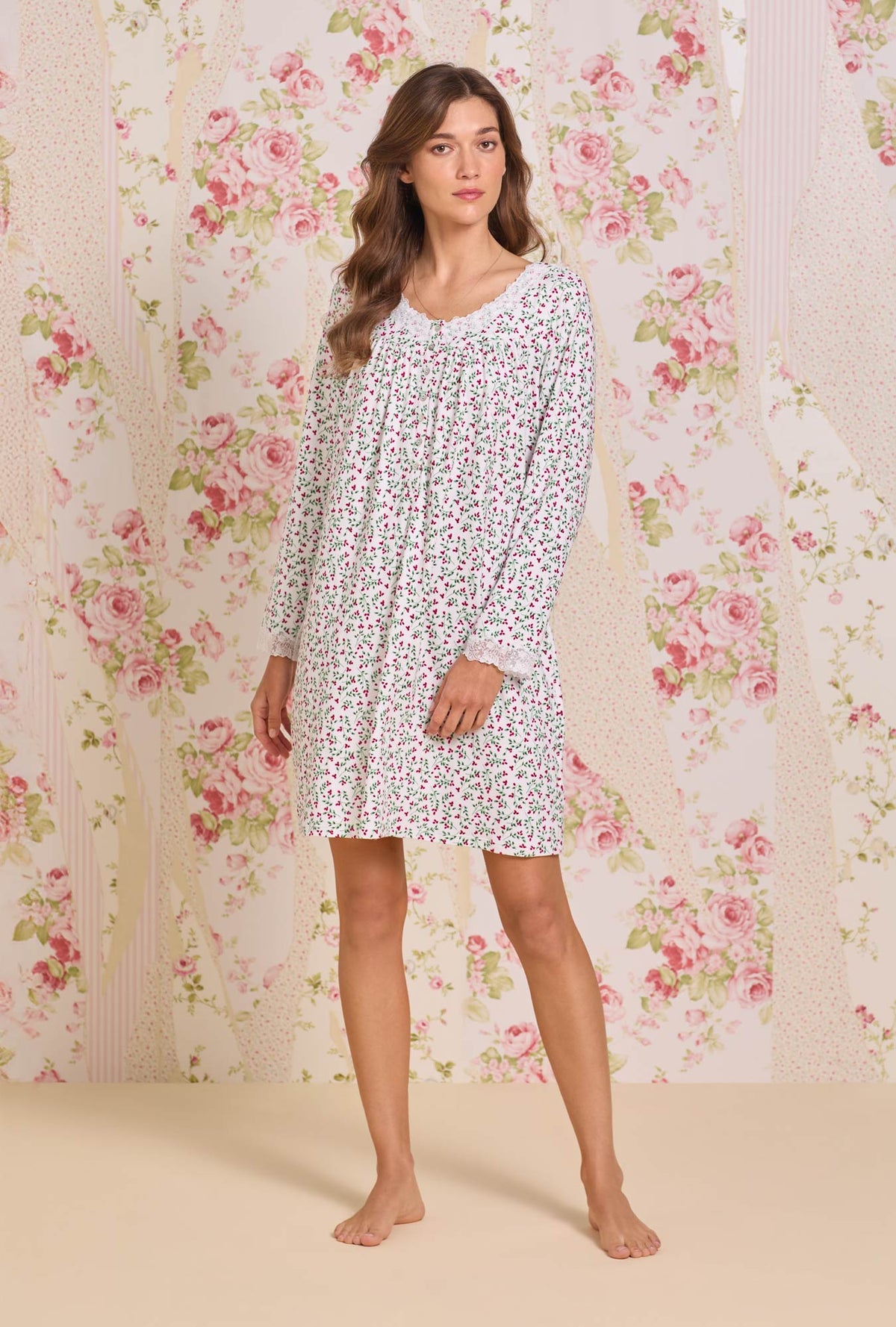 A lady wearing Crimson Sprig Dreamy Sweater Knit Chemise