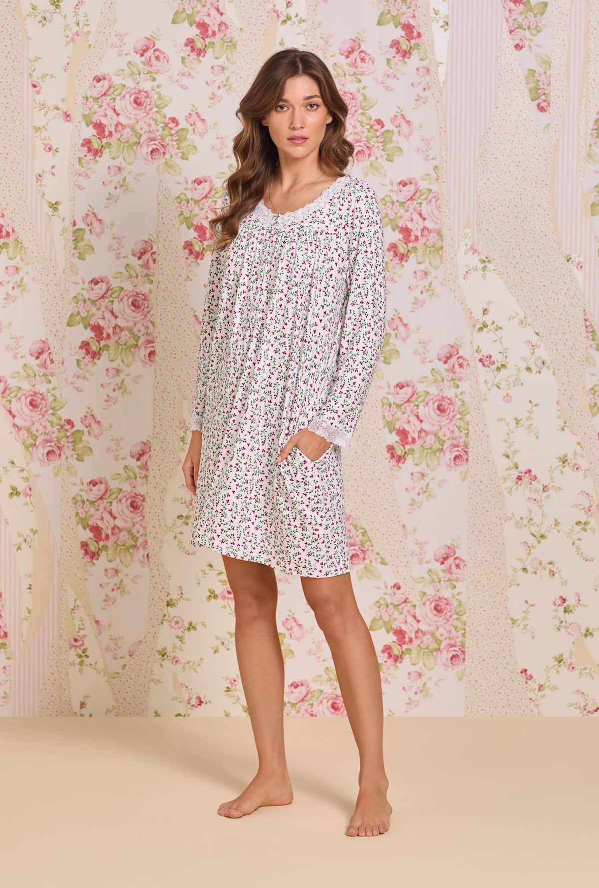 A lady wearing Crimson Sprig Dreamy Sweater Knit Chemise