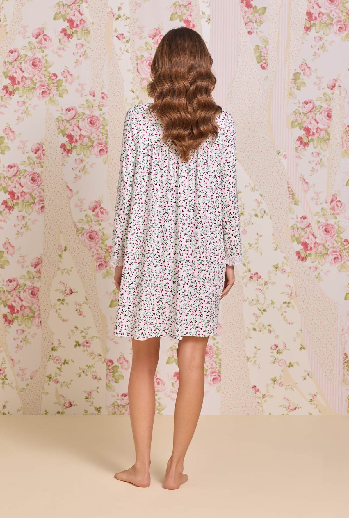 A lady wearing Crimson Sprig Dreamy Sweater Knit Chemise