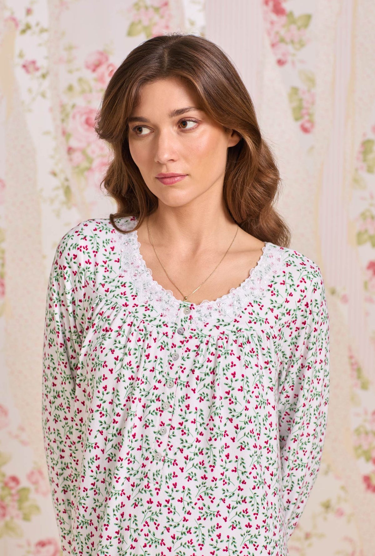 A lady wearing Crimson Sprig Dreamy Sweater Knit Chemise